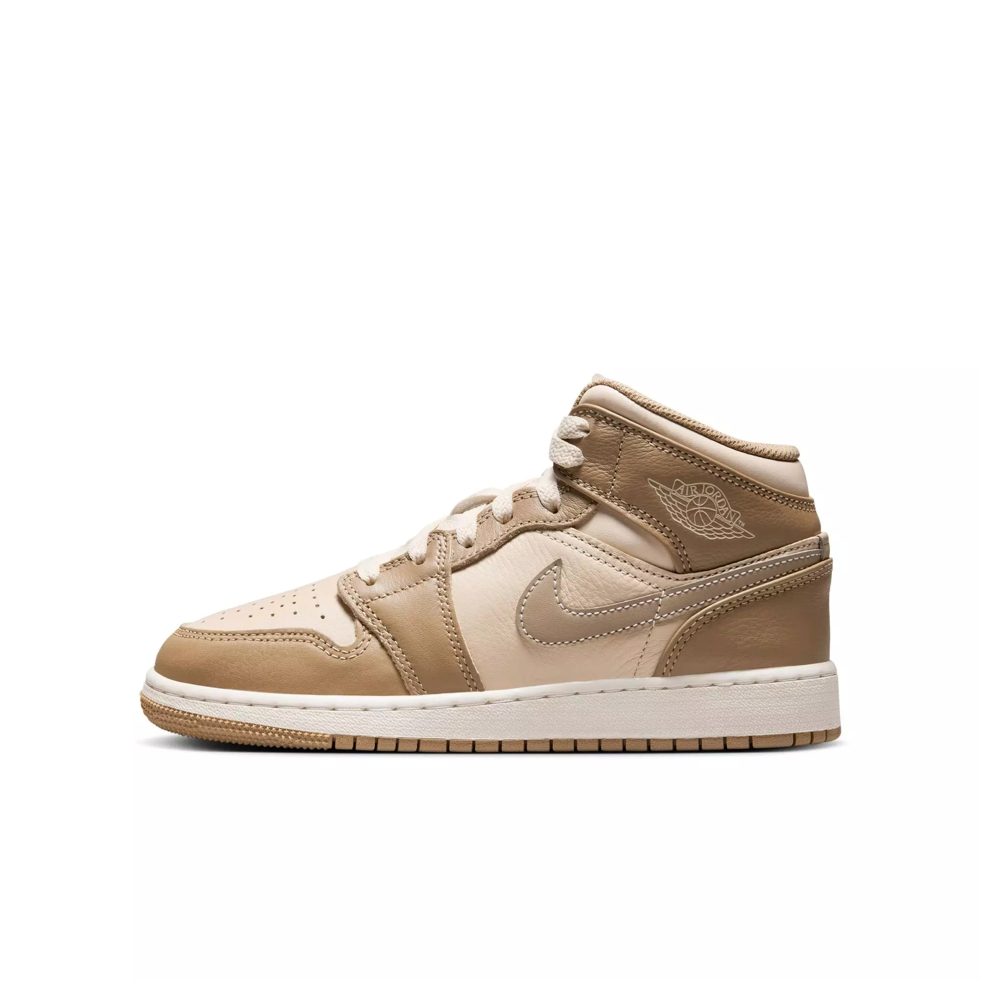 Jordan 1 Mid "Legend Lt Brown/Khaki/Phantom" Grade School Boys' Shoe - TAN