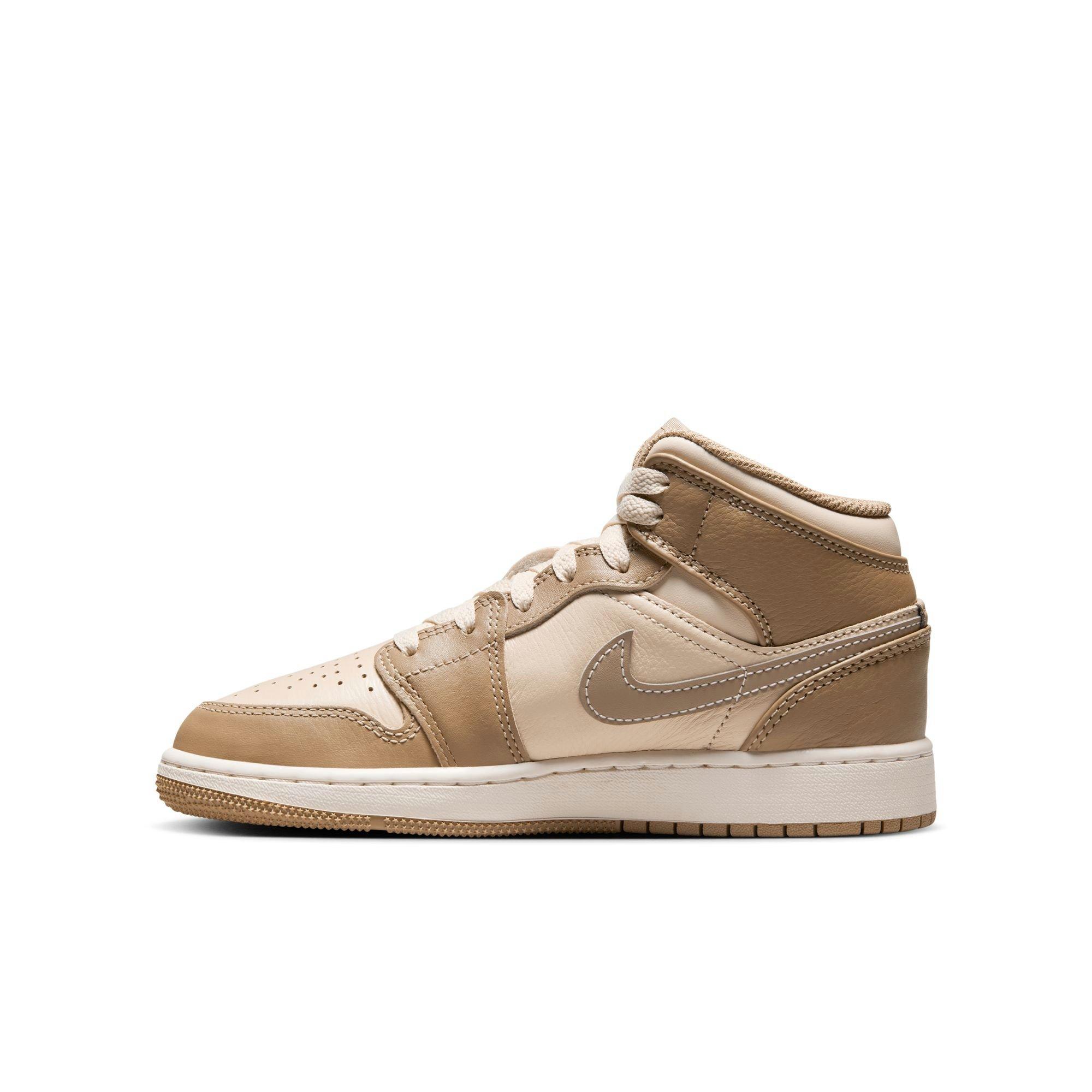 Jordan 1 Mid Grade School Boys' "Legend Lt Brown/Khaki/Phantom" Shoe