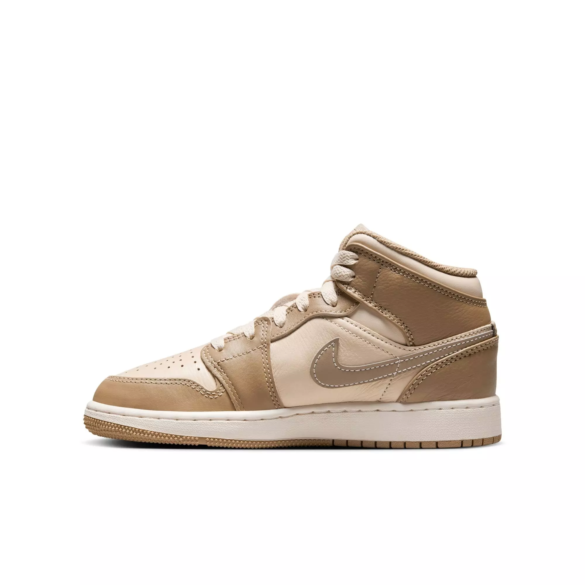 Jordan 1 Mid "Legend Lt Brown/Khaki/Phantom" Grade School Boys' Shoe - TAN