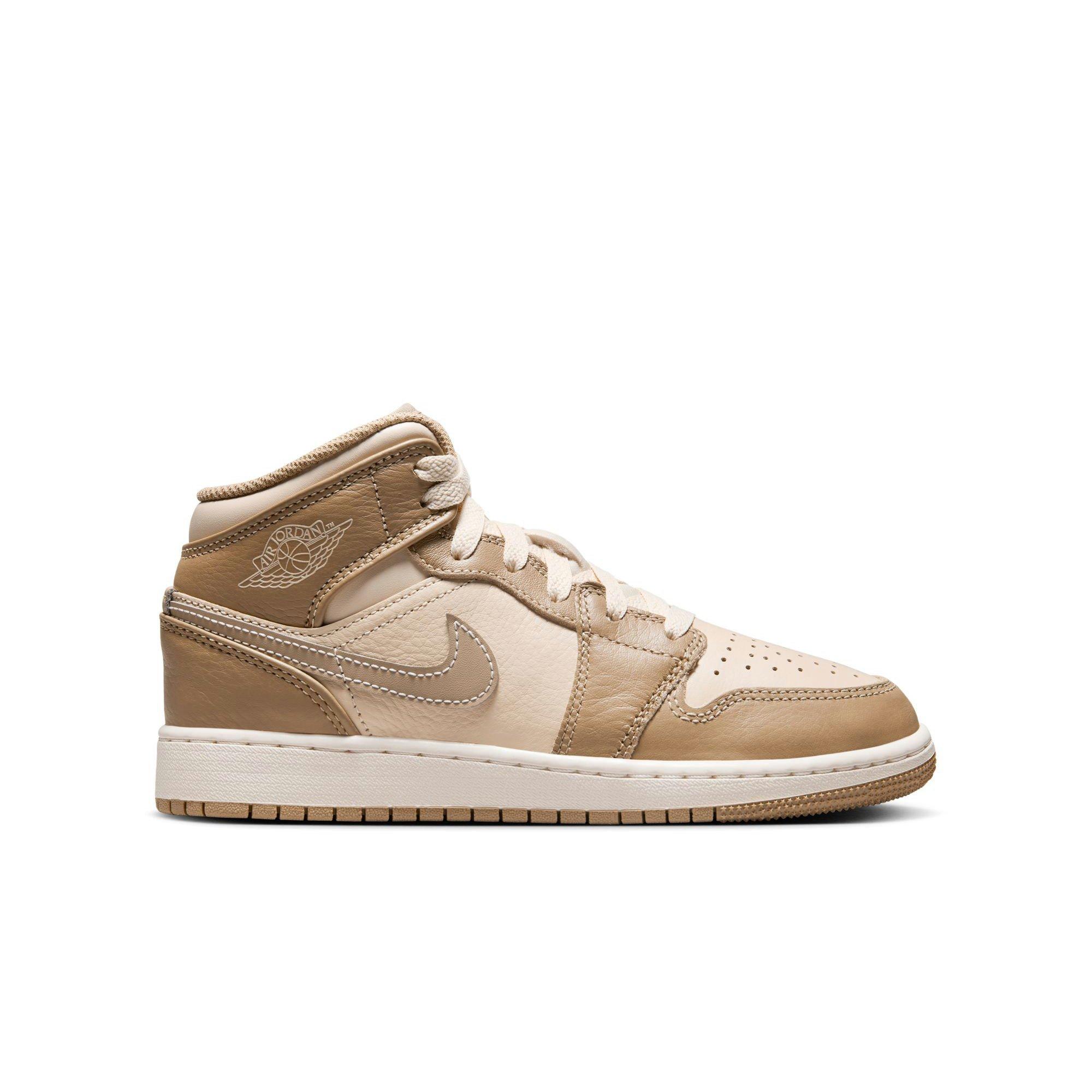 Jordan 1 Mid Grade School Boys' "Legend Lt Brown/Khaki/Phantom" Shoe