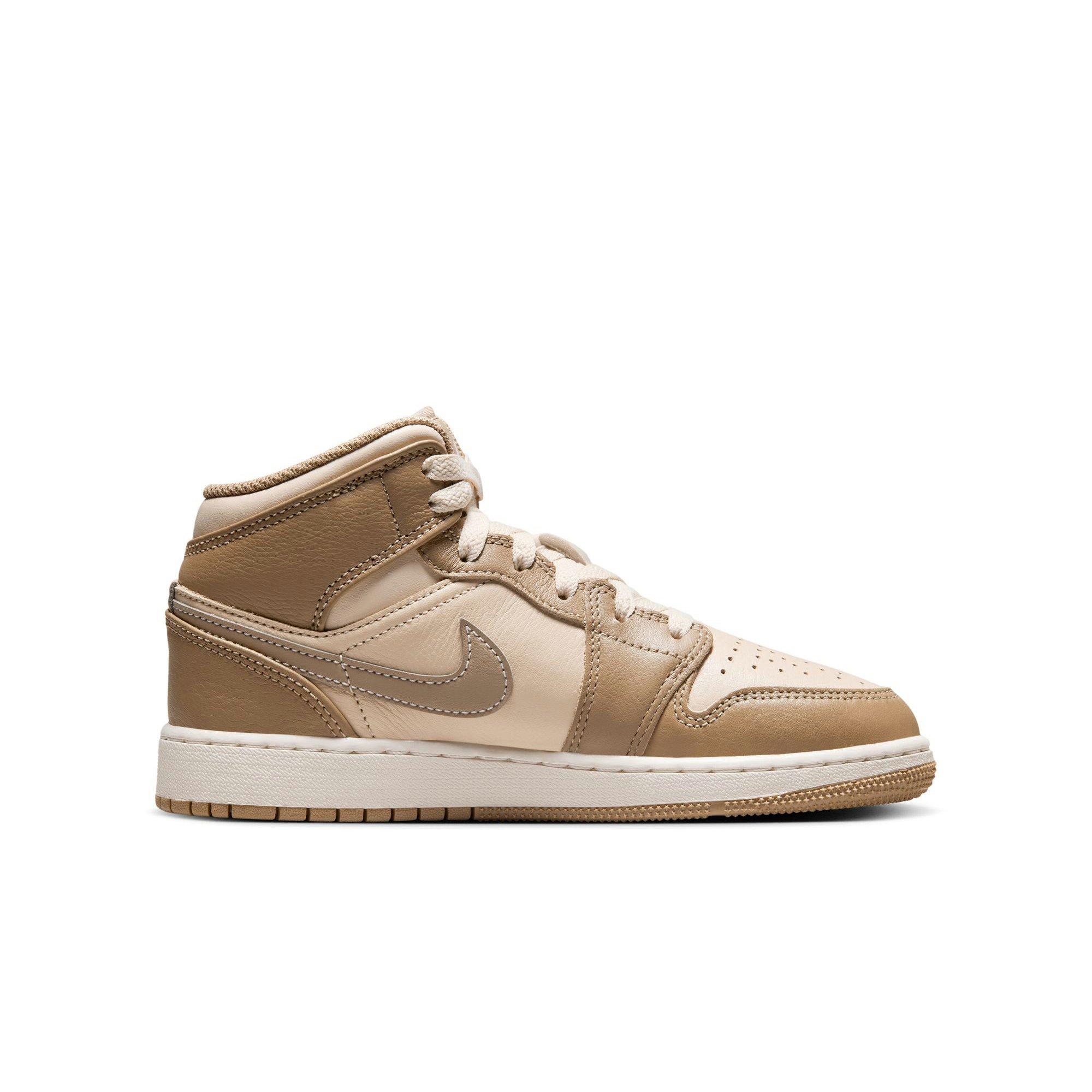 Jordan 1 Mid Grade School Boys' "Legend Lt Brown/Khaki/Phantom" Shoe