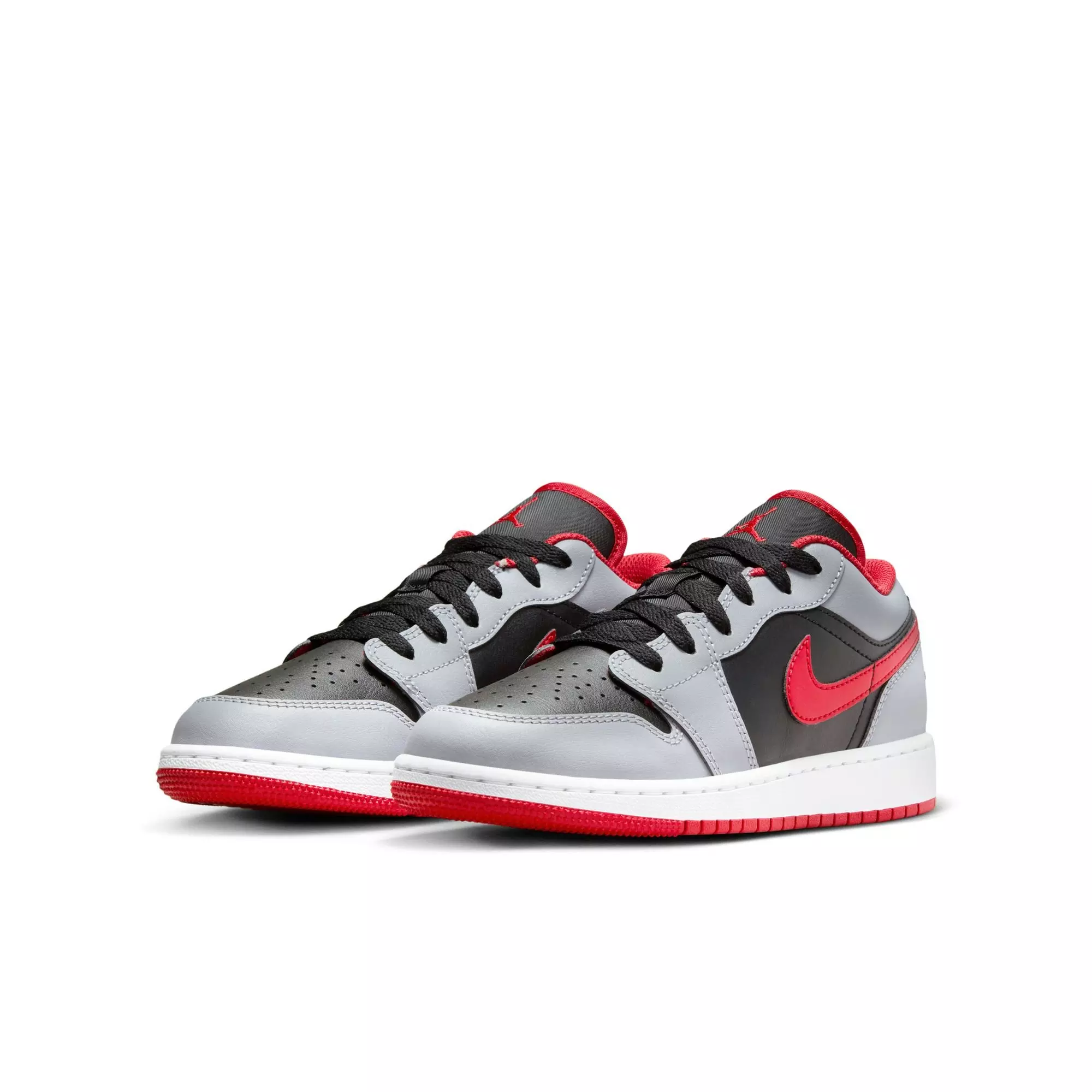 Jordan 1 Low "Black/Fire Red/Cement Grey/White" Grade School Boys' Shoe - GREY/BLACK/RED