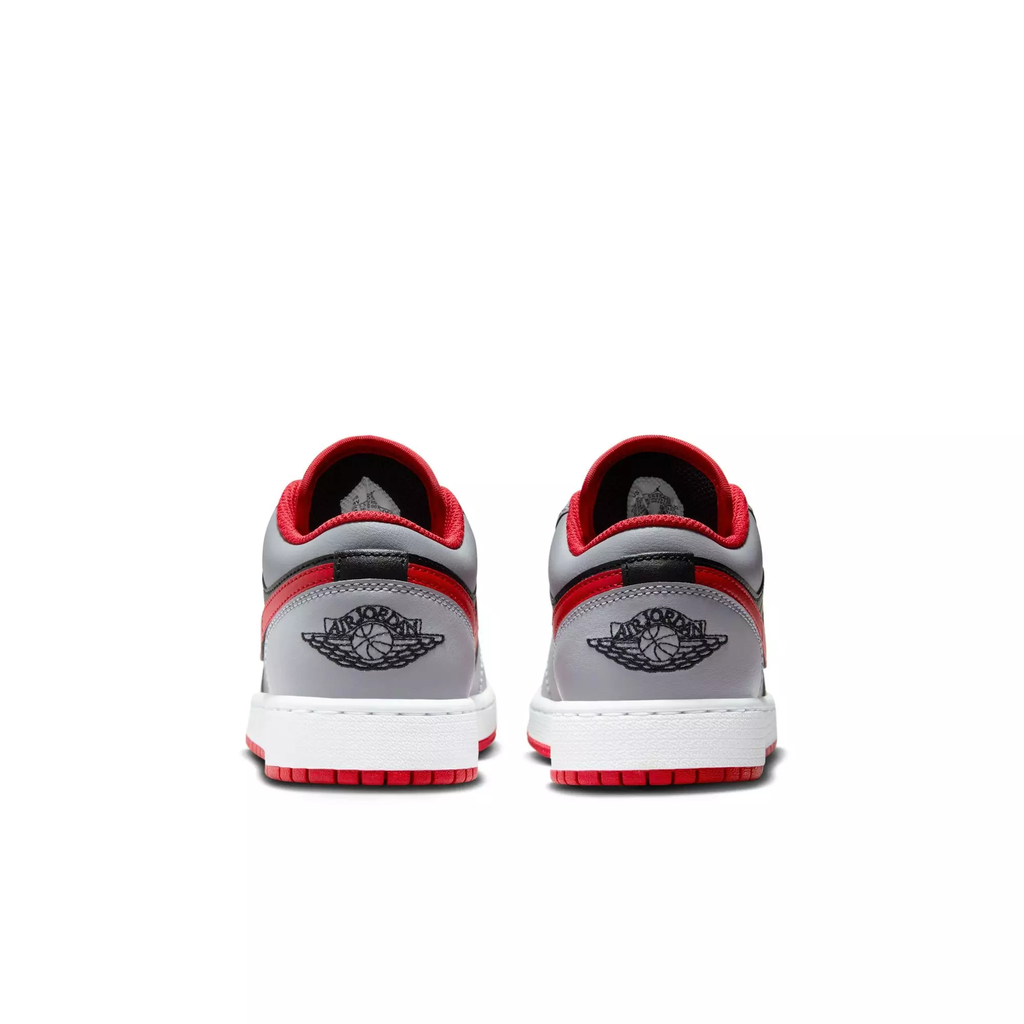 Jordan 1 Low "Black/Fire Red/Cement Grey/White" Grade School Boys' Shoe - GREY/BLACK/RED