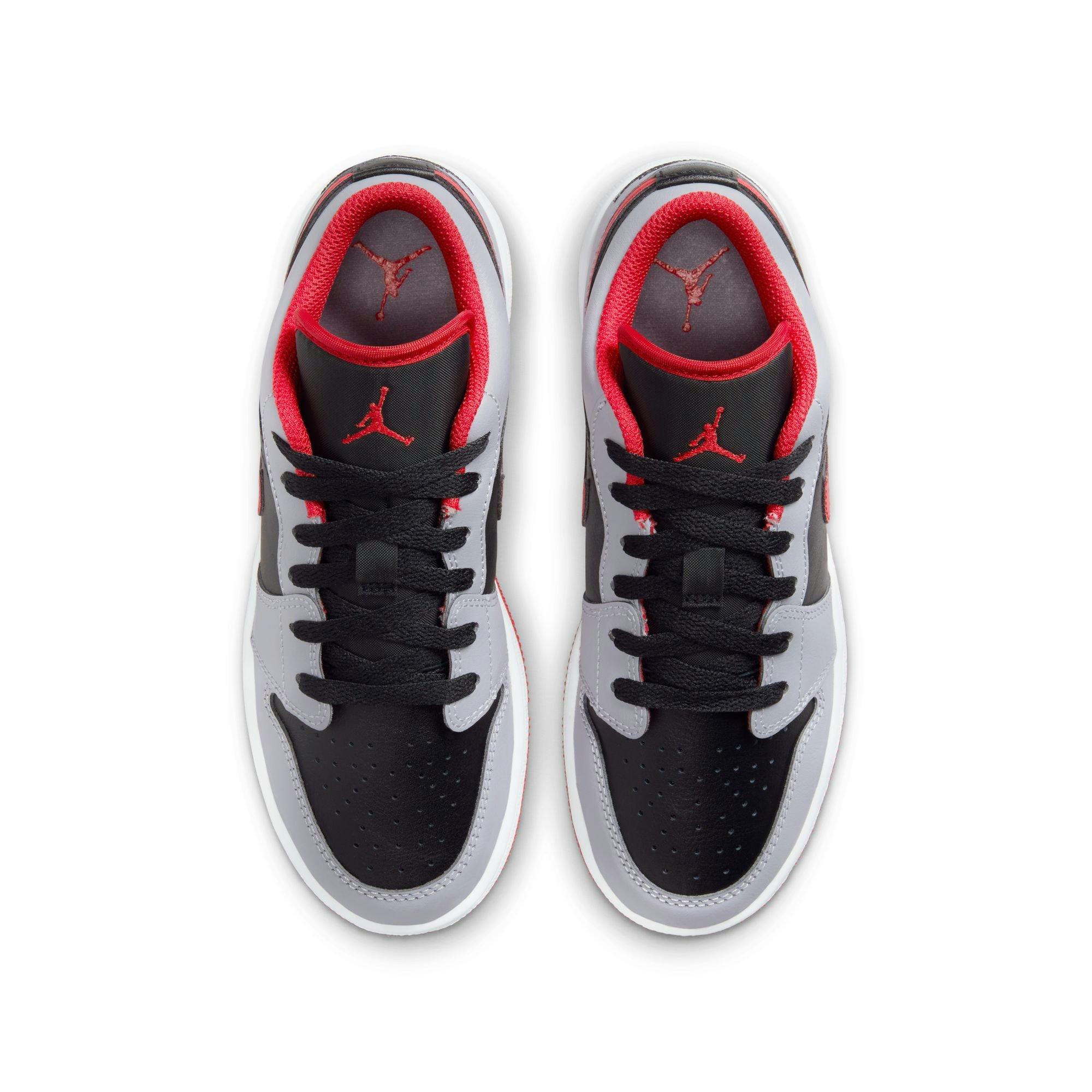 Jordan 1 Low Black/Fire Red/Cement Grey/White Grade School Boys' Shoe -  Hibbett