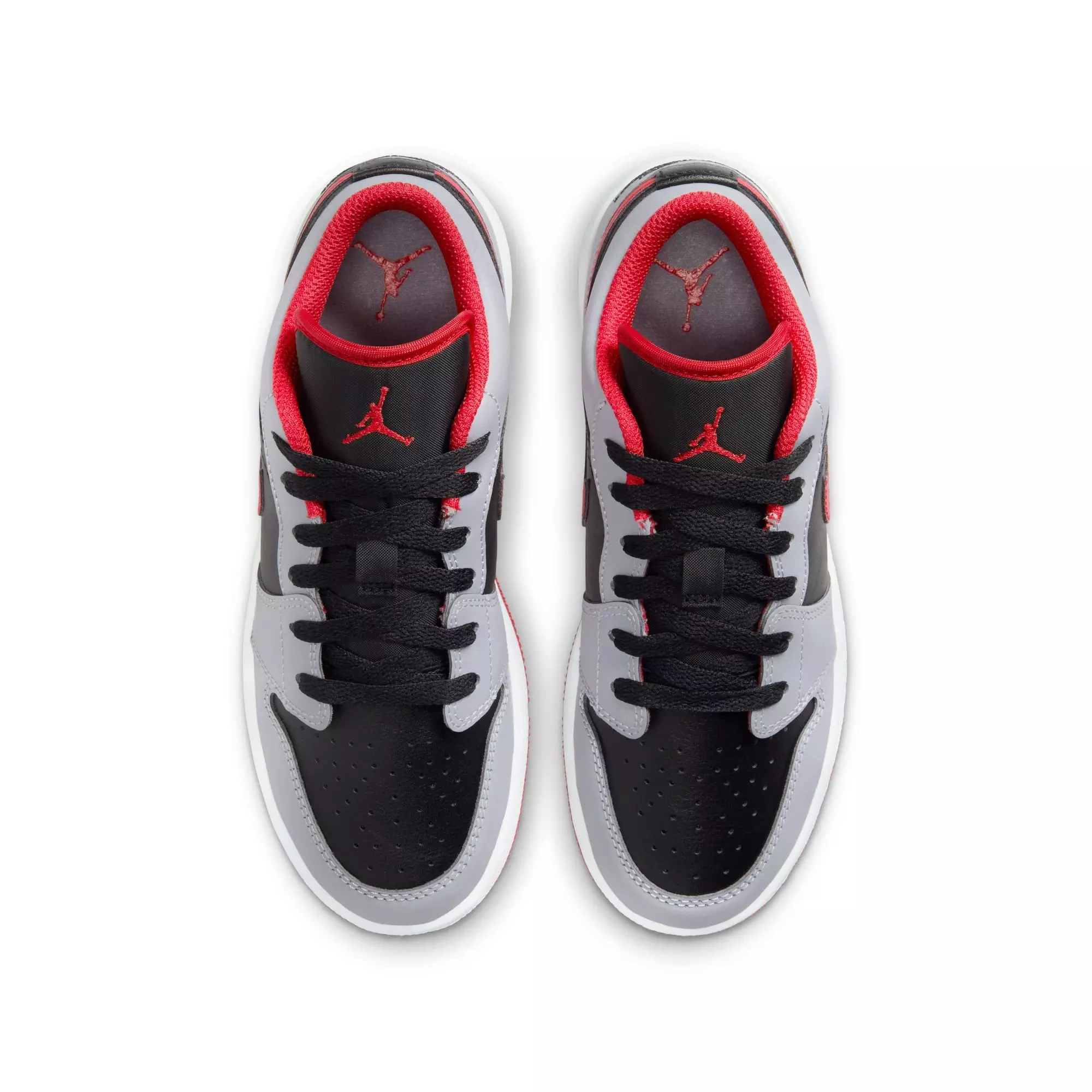 Jordan 1 Low "Black/Fire Red/Cement Grey/White" Grade School Boys' Shoe - GREY/BLACK/RED