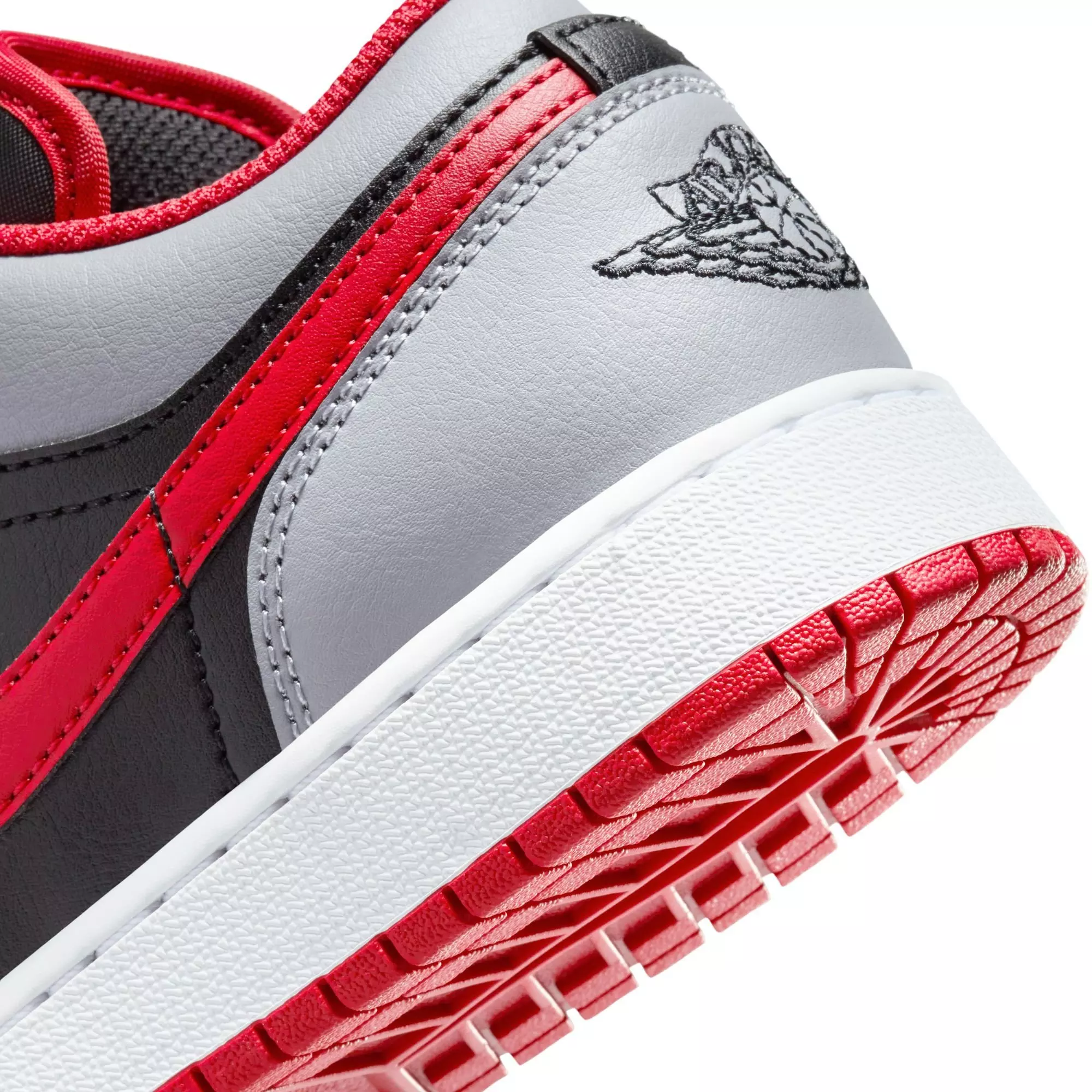 Jordan 1 Low "Black/Fire Red/Cement Grey/White" Grade School Boys' Shoe - GREY/BLACK/RED