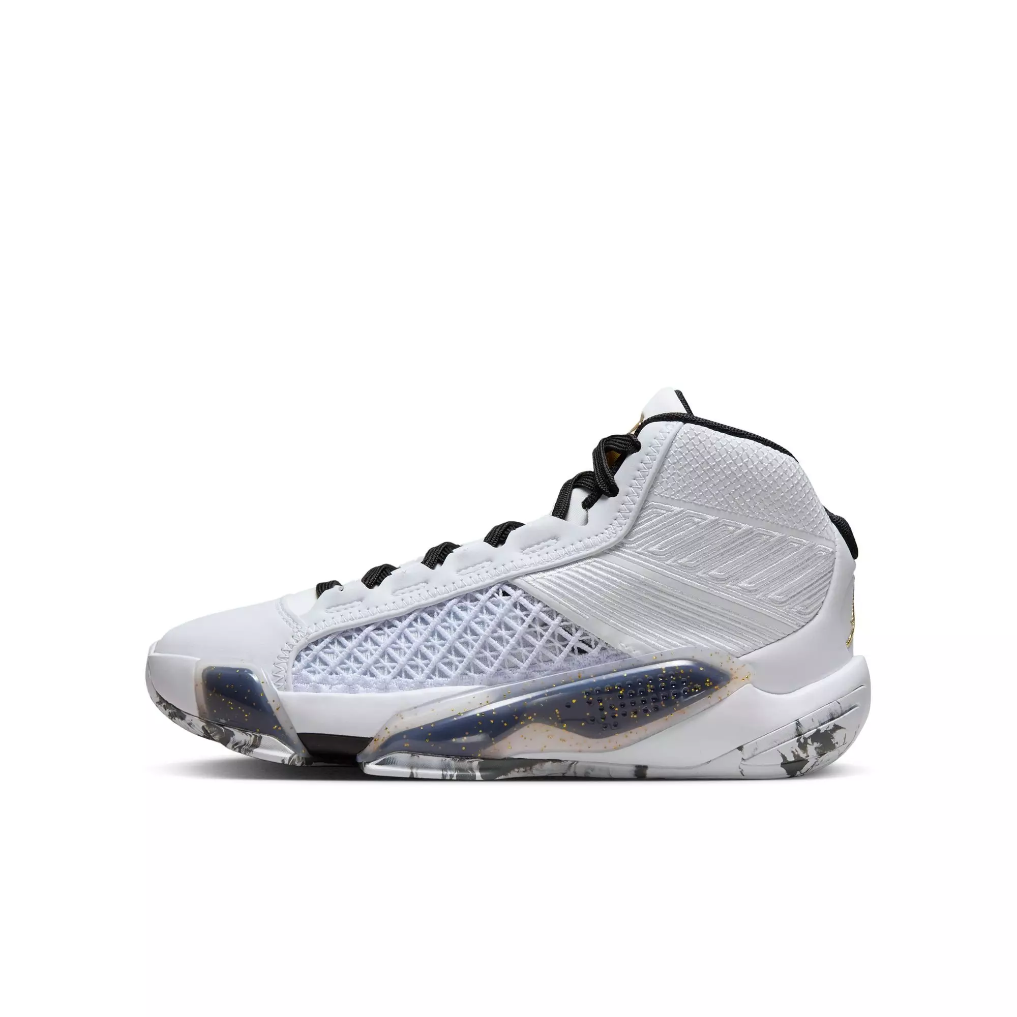 Jordan XXXVIII Low "Marble" Grade School Kids' Basketball Shoe - WHITE/METALLIC GOLD/BLACK