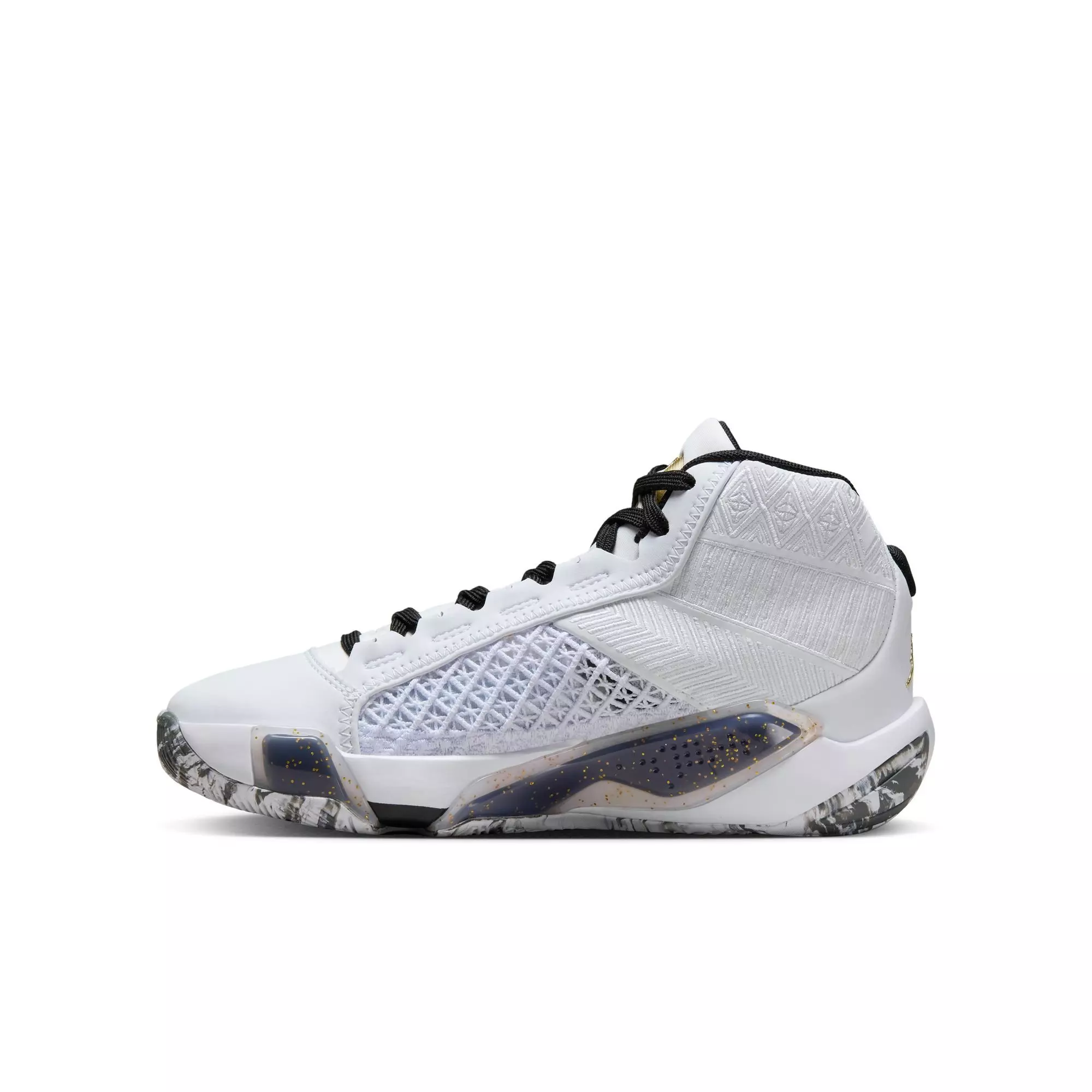 Jordan XXXVIII Low "Marble" Grade School Kids' Basketball Shoe - WHITE/METALLIC GOLD/BLACK