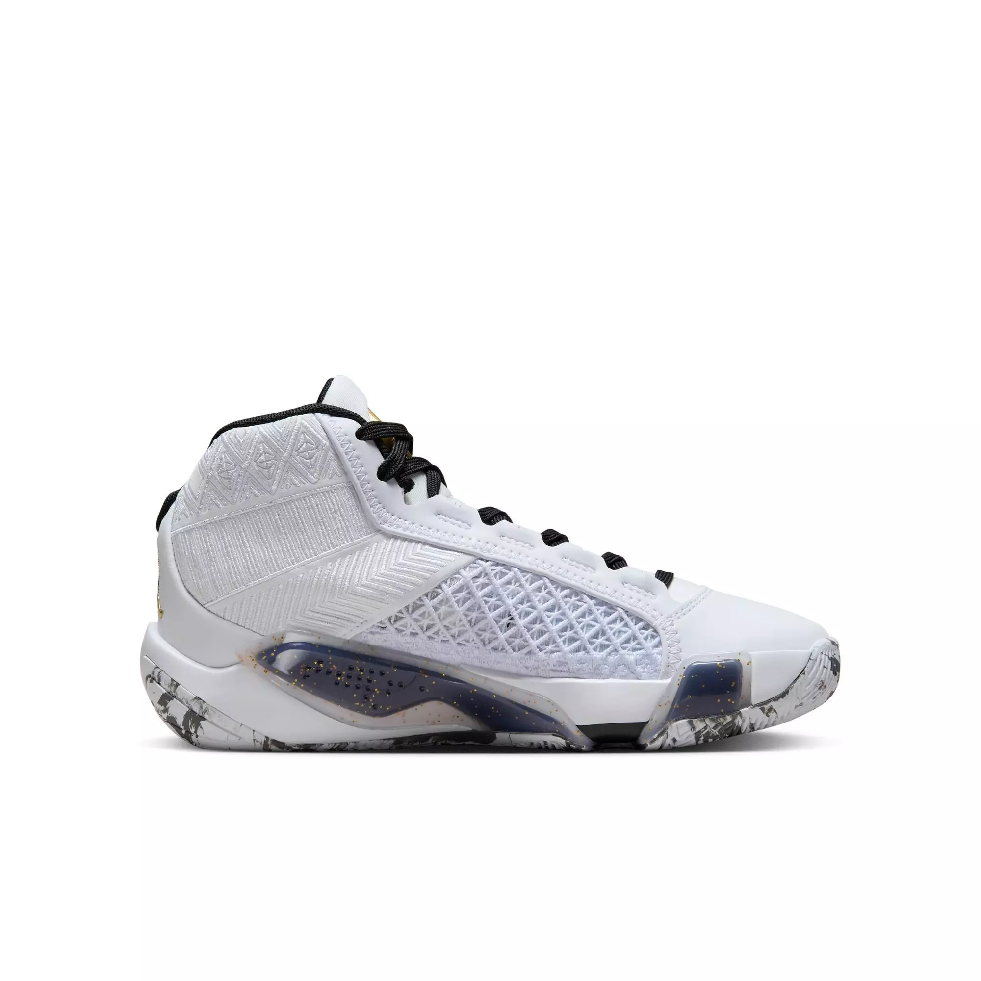 Jordan XXXVIII Low "Marble" Grade School Kids' Basketball Shoe - WHITE/METALLIC GOLD/BLACK