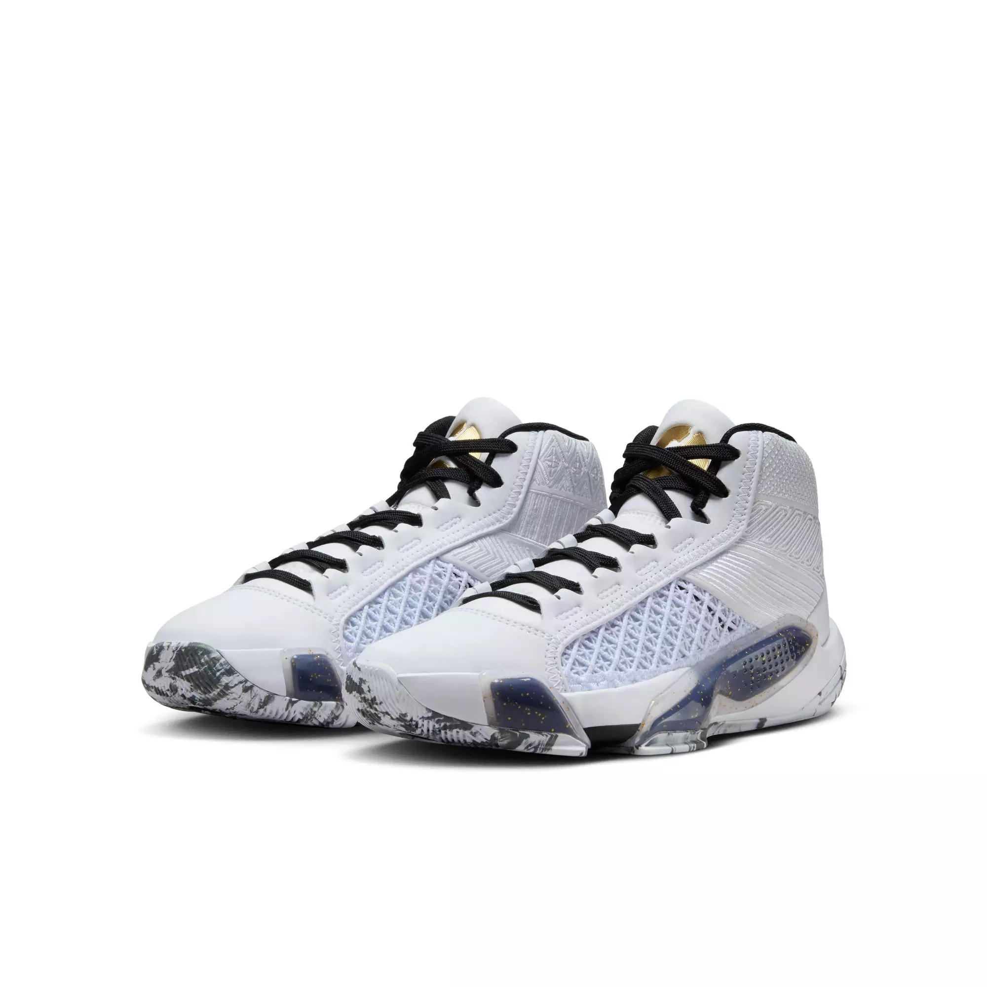 Jordan XXXVIII Low "Marble" Grade School Kids' Basketball Shoe - WHITE/METALLIC GOLD/BLACK