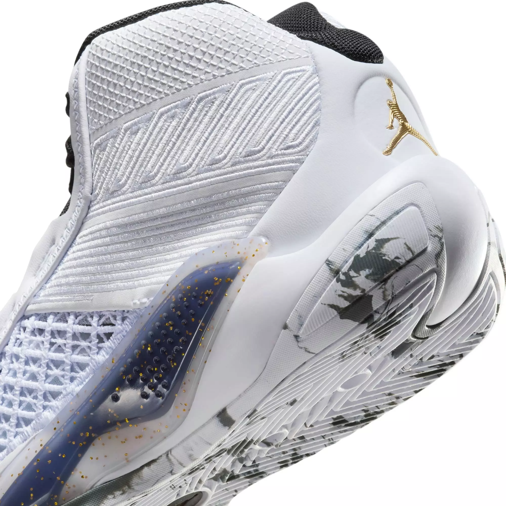 Jordan XXXVIII Low "Marble" Grade School Kids' Basketball Shoe - WHITE/METALLIC GOLD/BLACK