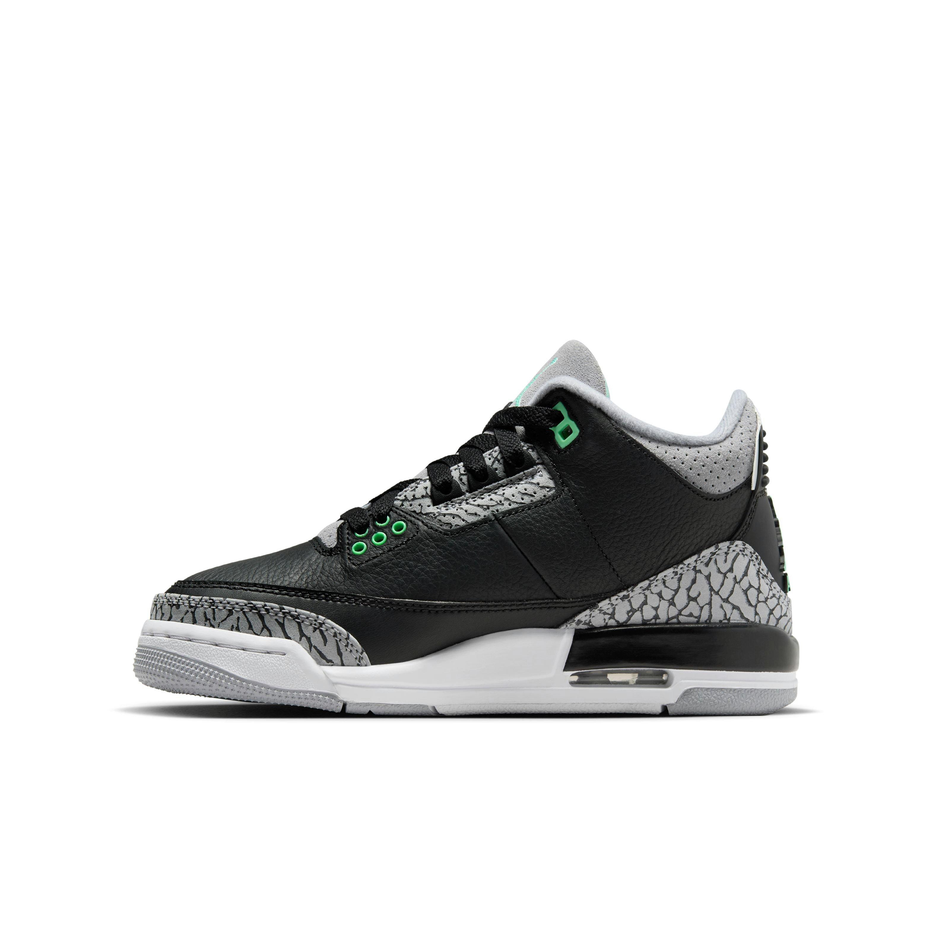 Jordan 3 Retro "Green Glow" Grade School Kids' Shoe - BLACK/GREEN GLOW/WHITE Thumbnail View 7