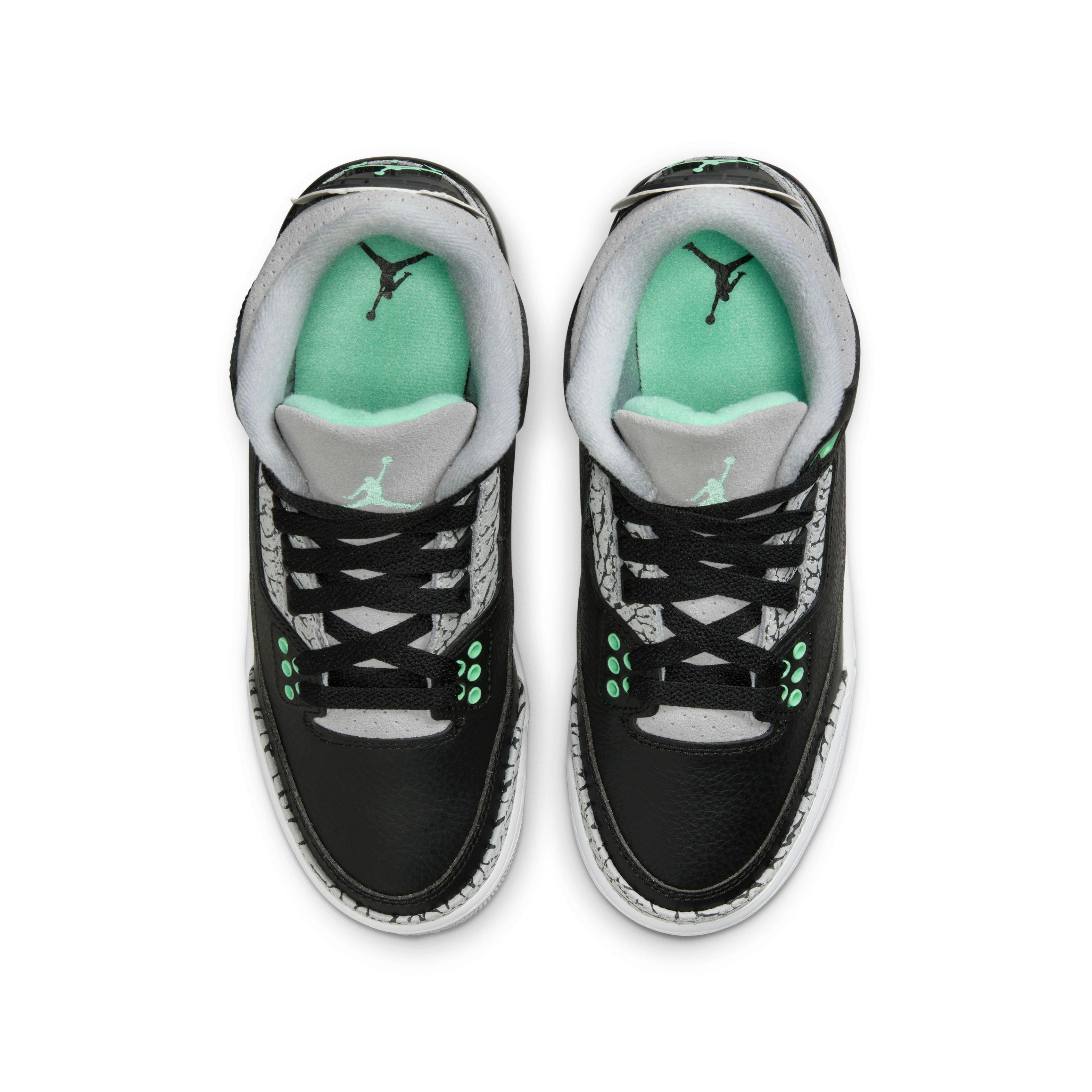Jordan 3 Retro "Green Glow" Grade School Kids' Shoe - BLACK/GREEN GLOW/WHITE Thumbnail View 9