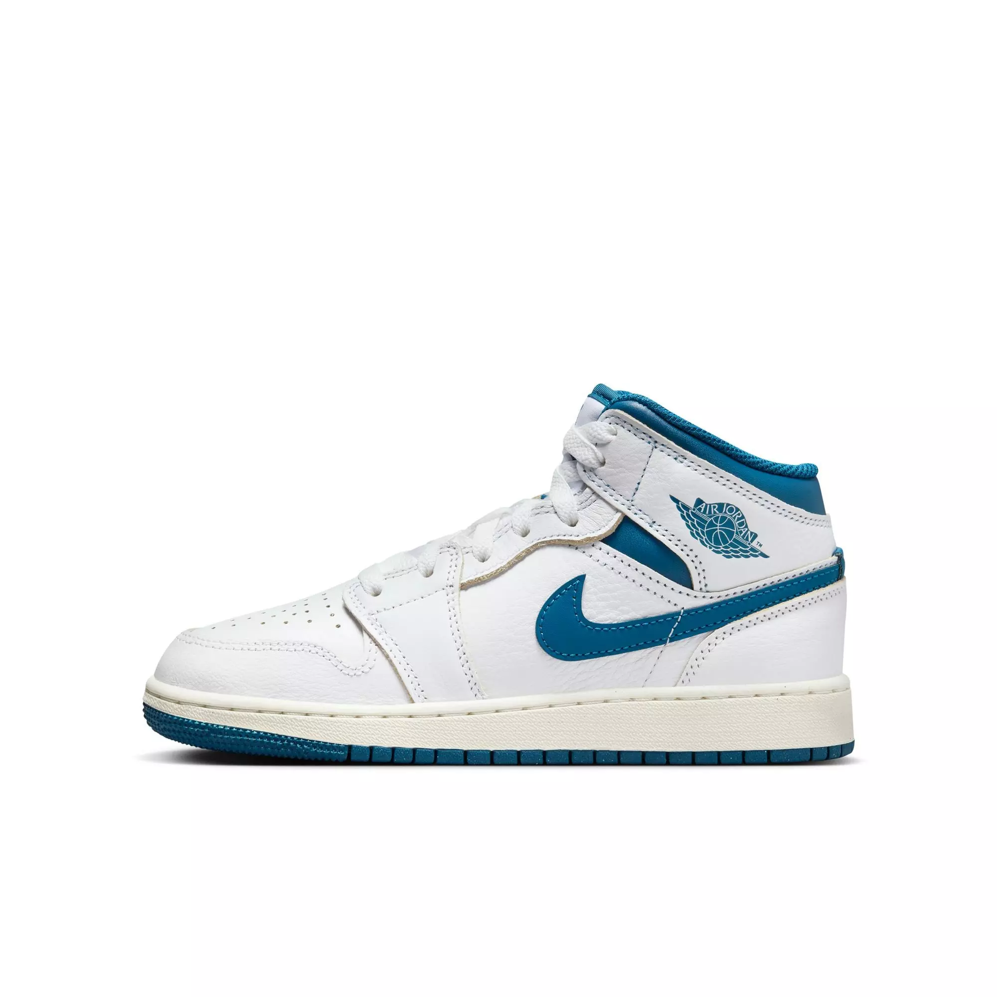 Jordan 1 Mid SE "White/Industrial Blue/Sail" Grade School Boys' Shoe - WHITE/BLUE