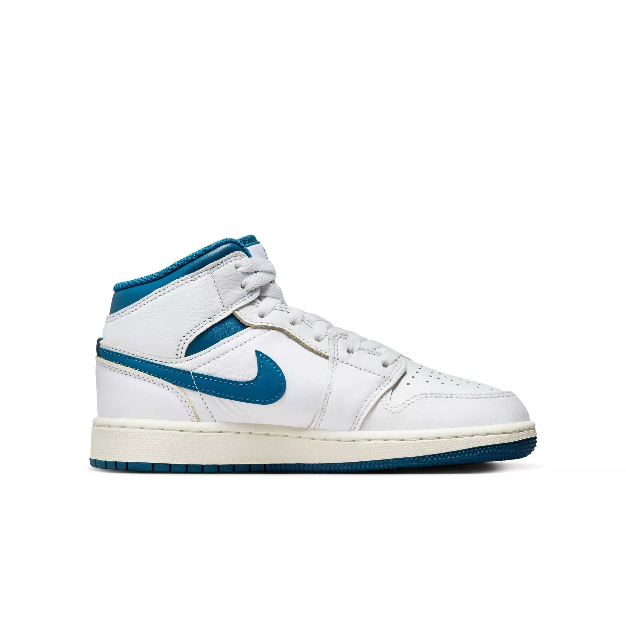 Jordan 1 Mid SE "White/Industrial Blue/Sail" Grade School Boys' Shoe - WHITE/BLUE