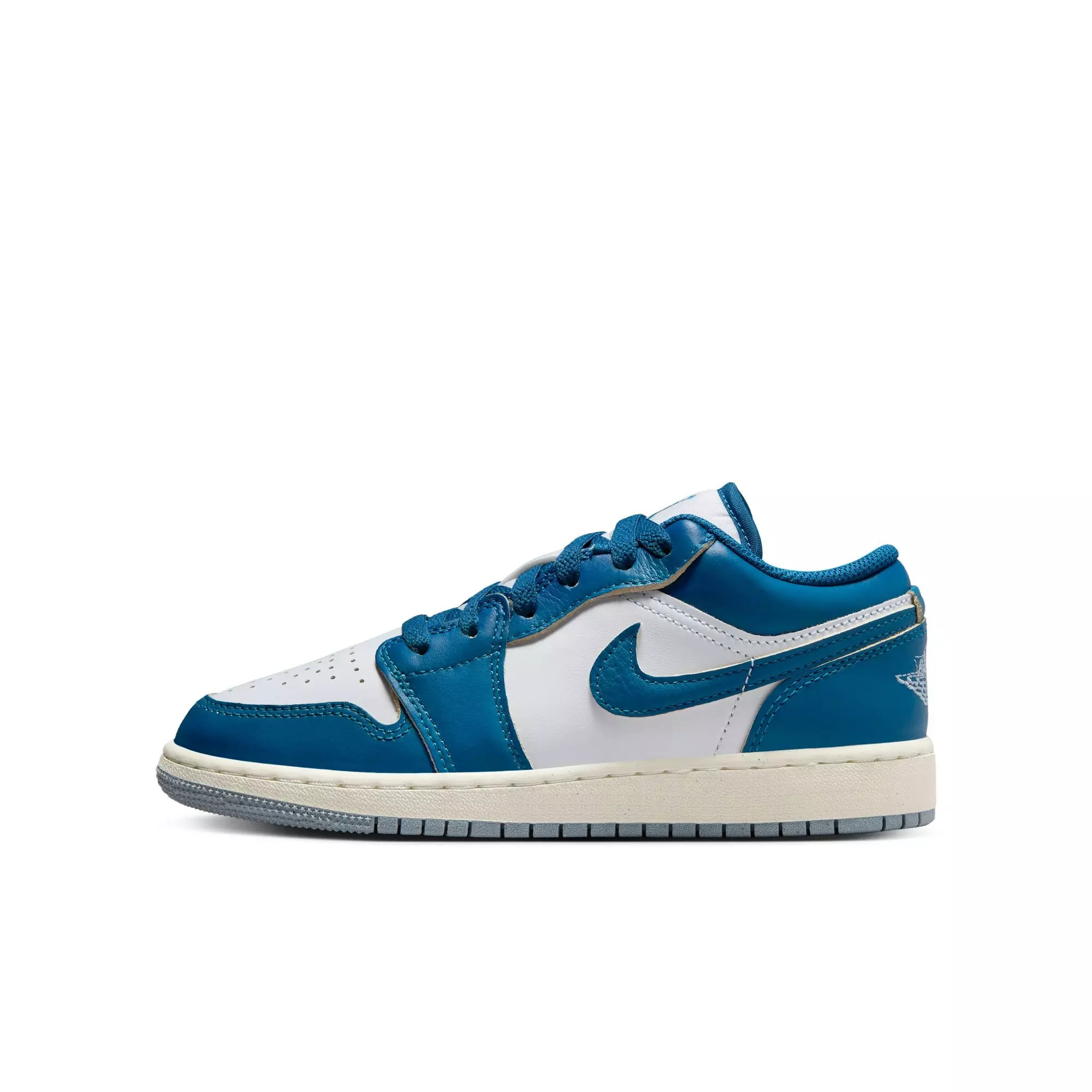 Jordan 1 Low SE "White/Industrial Blue/Blue Grey/Sail" Grade School Boys' Shoe - WHITE/BLUE