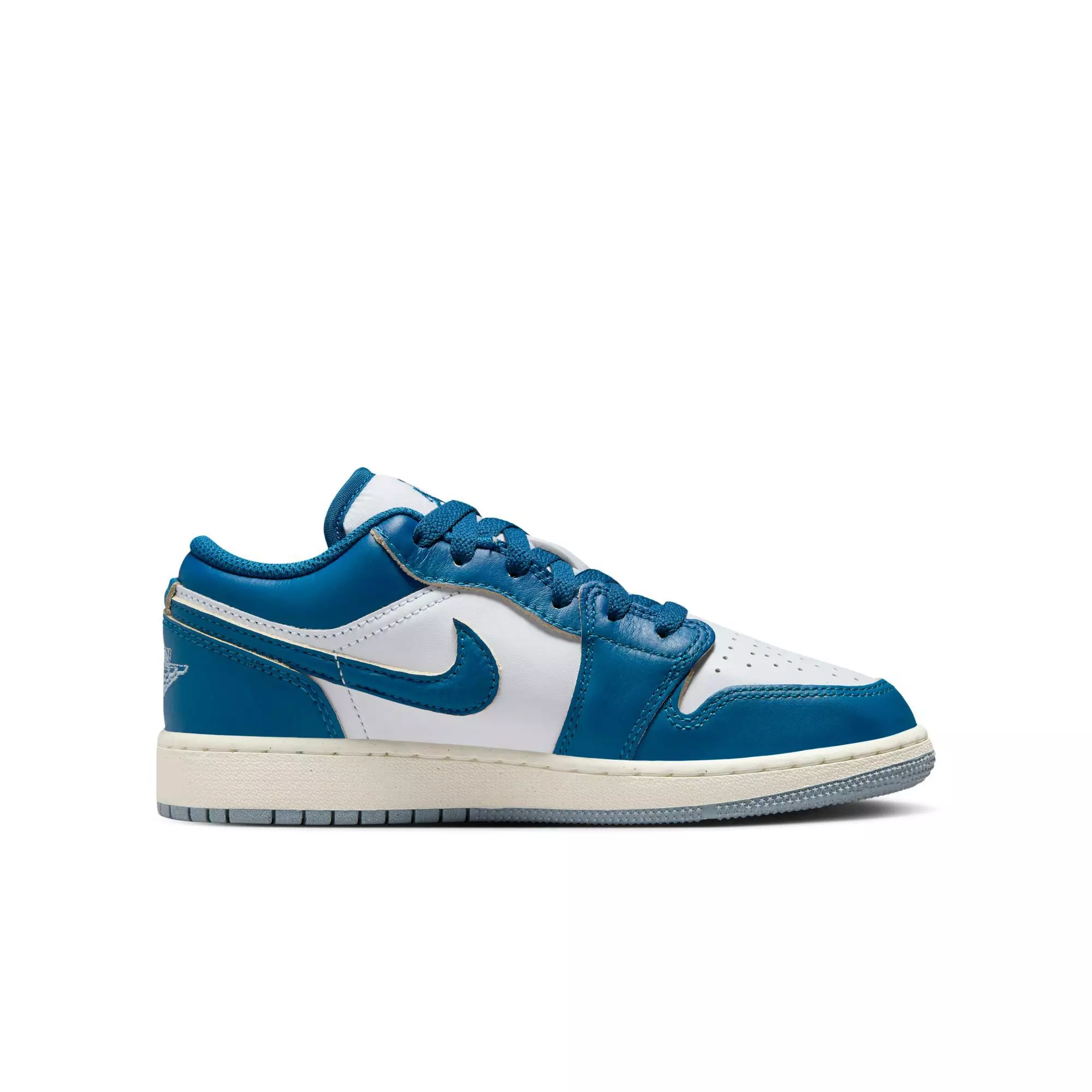 Jordan 1 Low SE "White/Industrial Blue/Blue Grey/Sail" Grade School Boys' Shoe - WHITE/BLUE