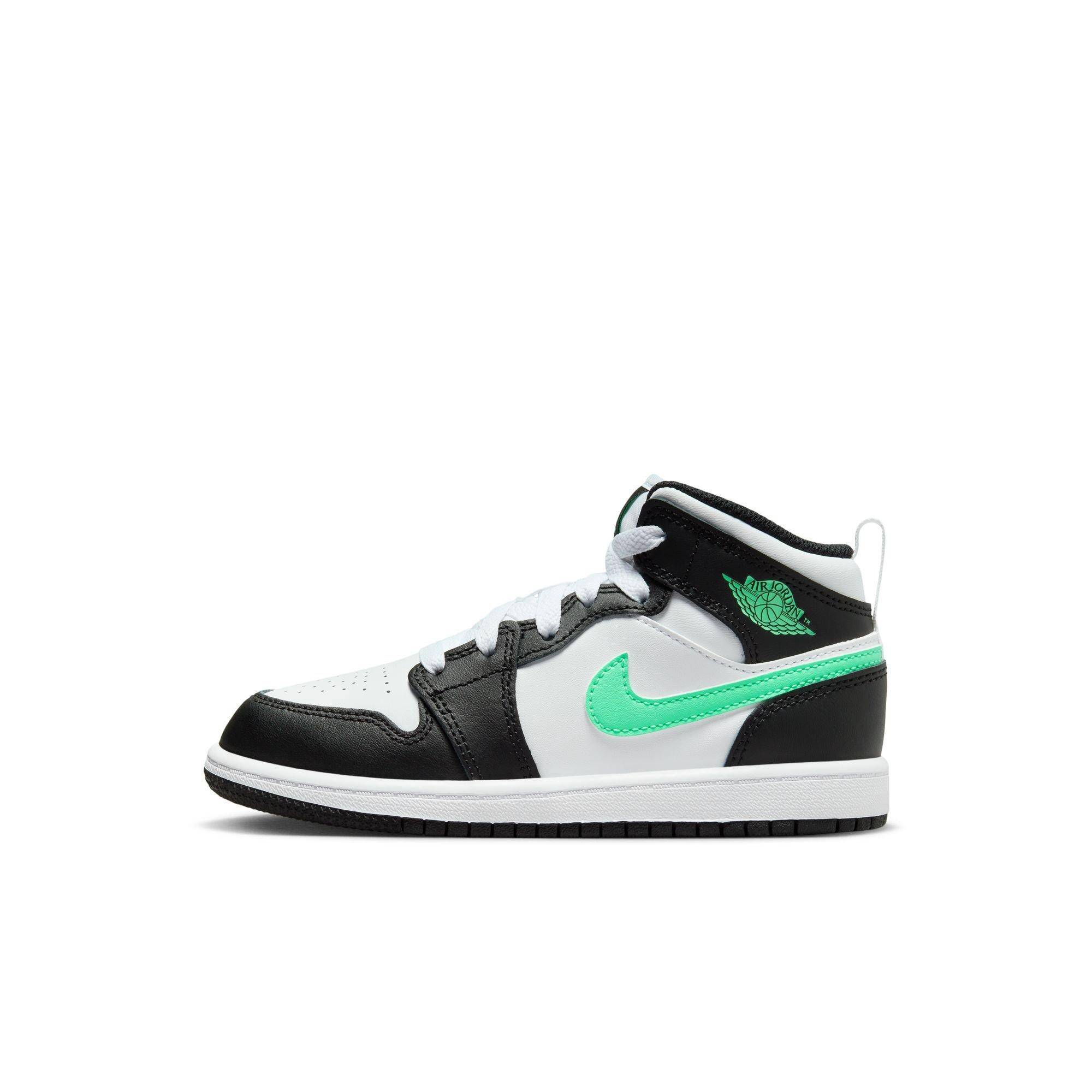 Jordan 1 Mid "White/Green Glow/Black" Preschool Boys' Shoe - WHITE/BLACK/GREEN Thumbnail View 3