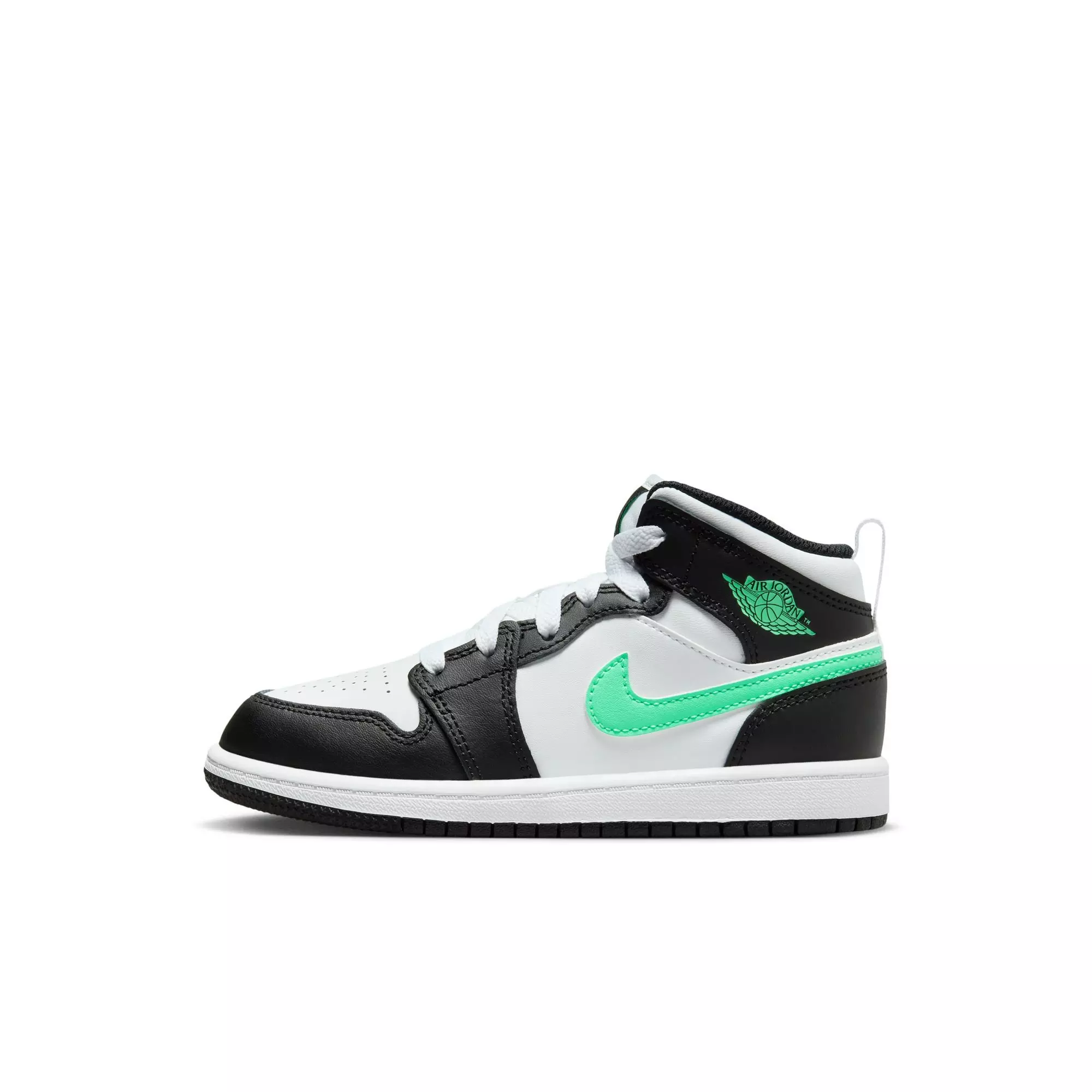 Jordan 1 Mid "White/Green Glow/Black" Preschool Boys' Shoe - WHITE/BLACK/GREEN
