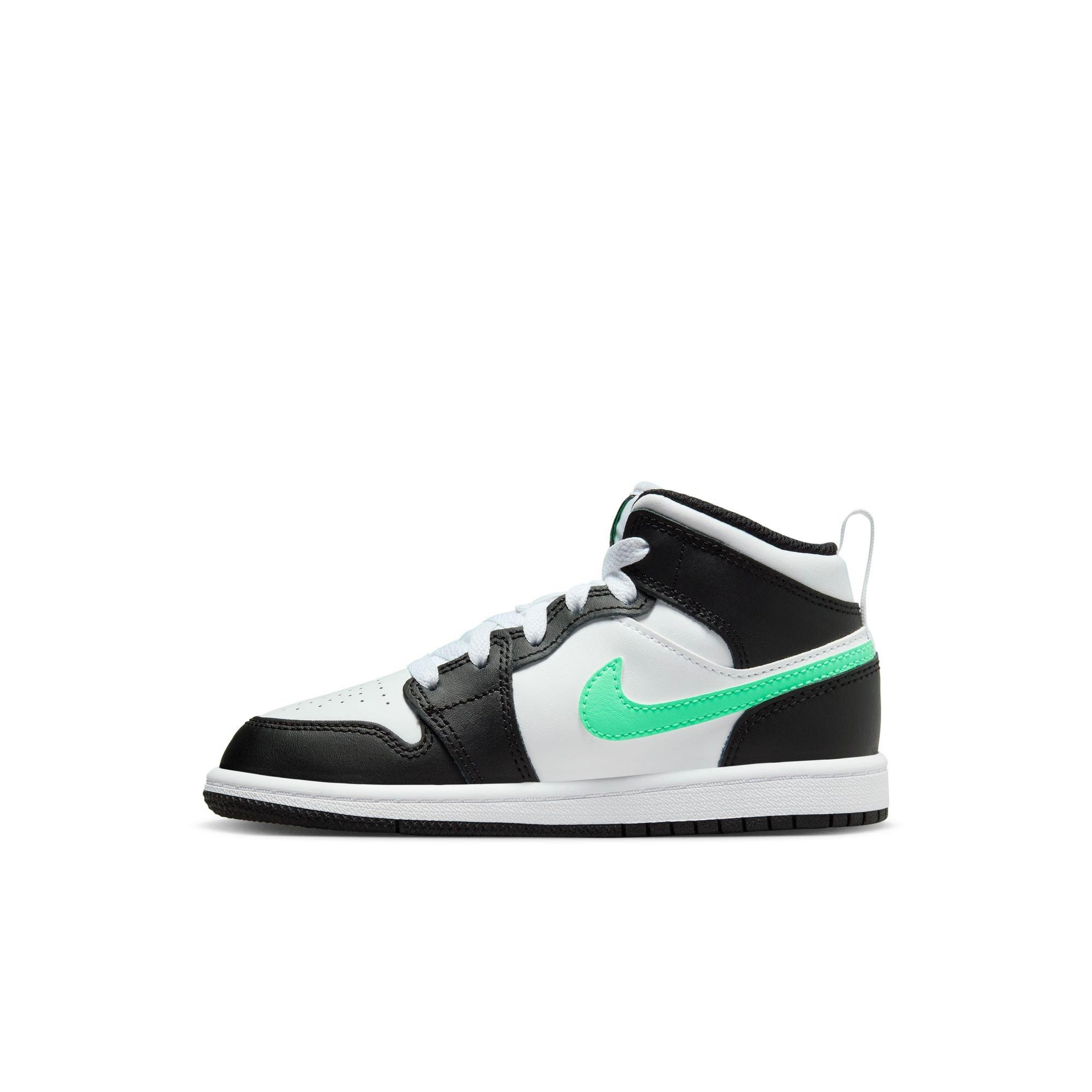 Jordan 1 Mid "White/Green Glow/Black" Preschool Boys' Shoe - WHITE/BLACK/GREEN Thumbnail View 4