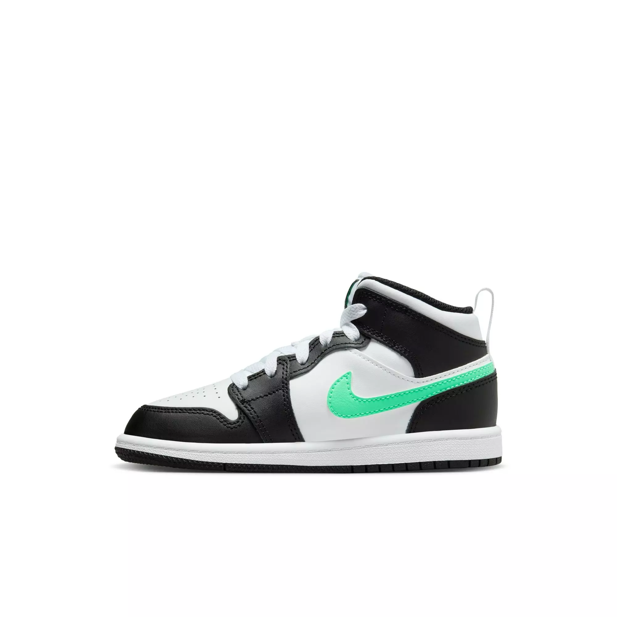 Jordan 1 Mid "White/Green Glow/Black" Preschool Boys' Shoe - WHITE/BLACK/GREEN