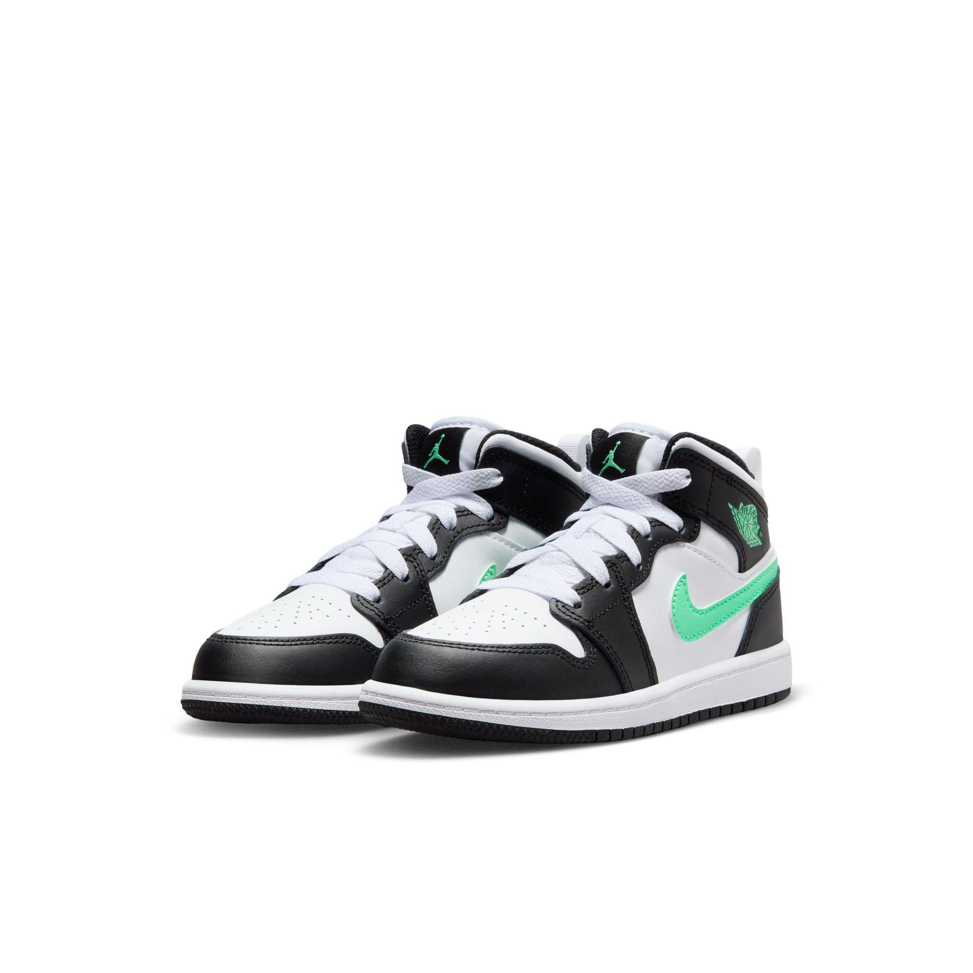 Jordan 1 Mid "White/Green Glow/Black" Preschool Boys' Shoe - WHITE/BLACK/GREEN Thumbnail View 5