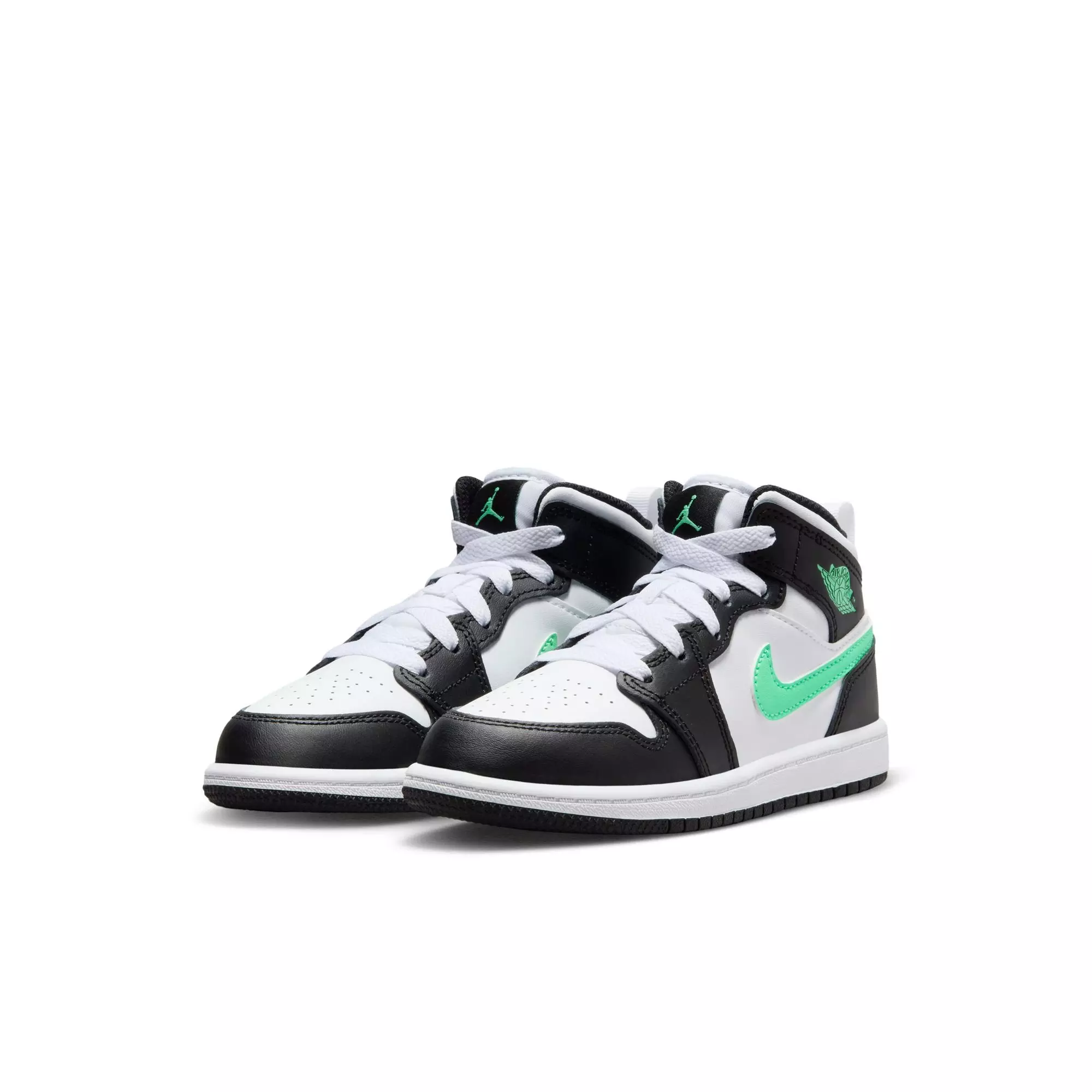 Jordan 1 Mid "White/Green Glow/Black" Preschool Boys' Shoe - WHITE/BLACK/GREEN