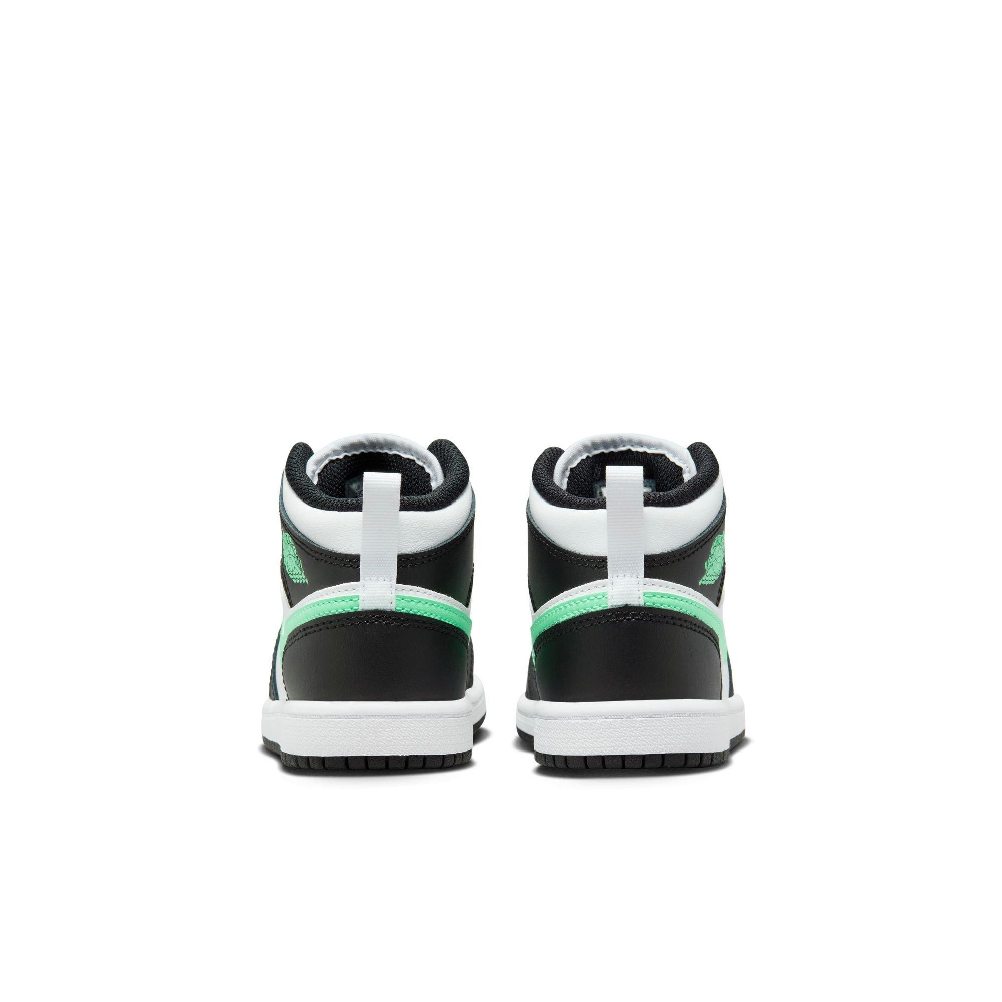 Jordan 1 Mid "White/Green Glow/Black" Preschool Boys' Shoe - WHITE/BLACK/GREEN Thumbnail View 6
