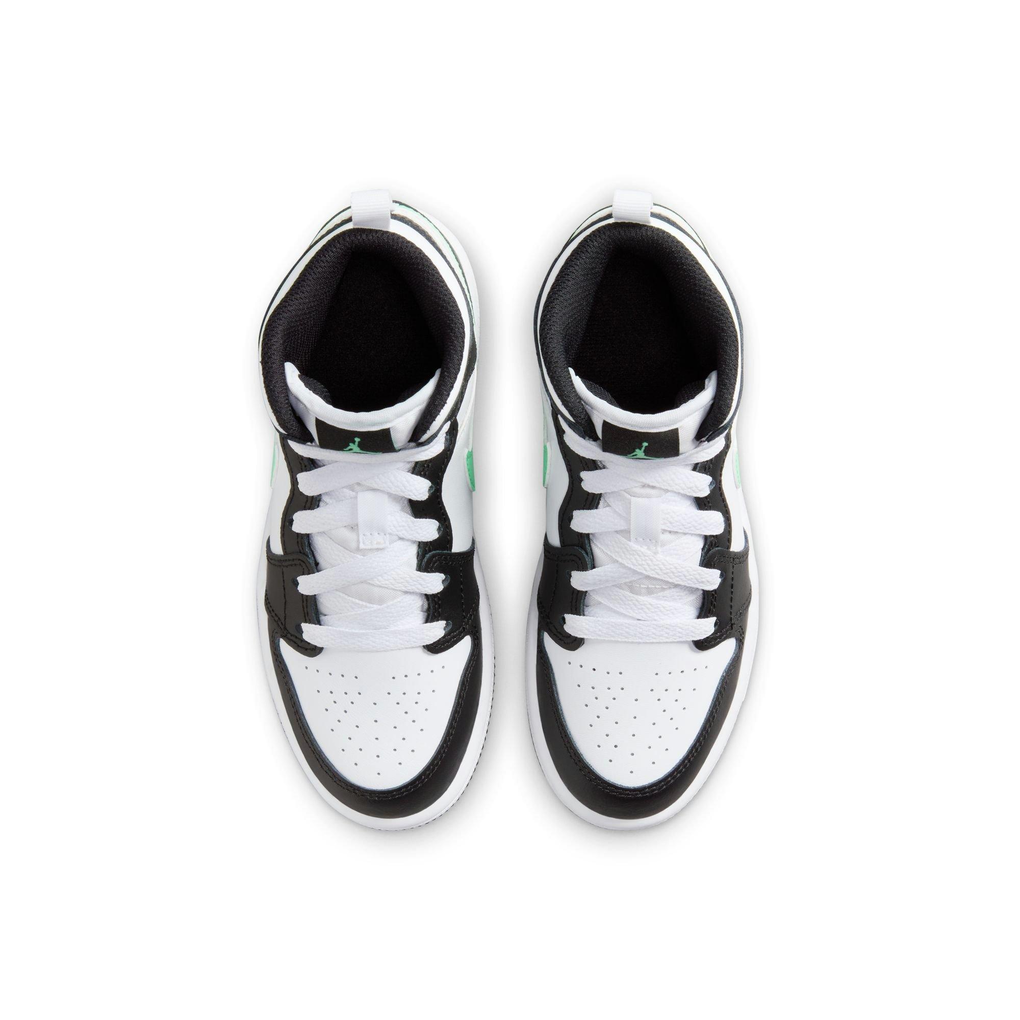 Jordan 1 Mid "White/Green Glow/Black" Preschool Boys' Shoe - WHITE/BLACK/GREEN Thumbnail View 7