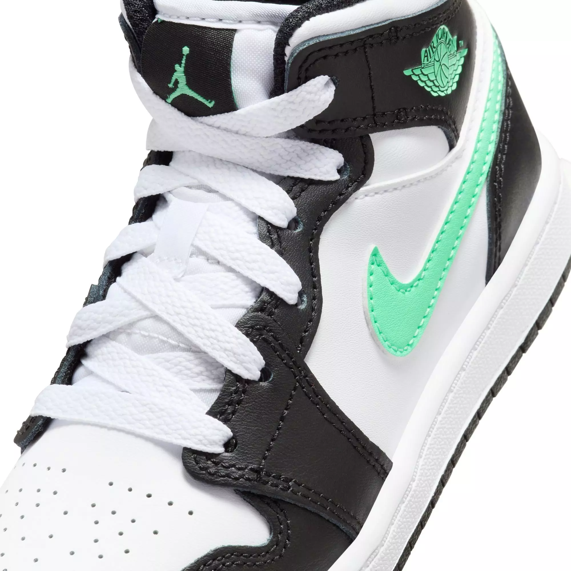 Jordan 1 Mid "White/Green Glow/Black" Preschool Boys' Shoe - WHITE/BLACK/GREEN