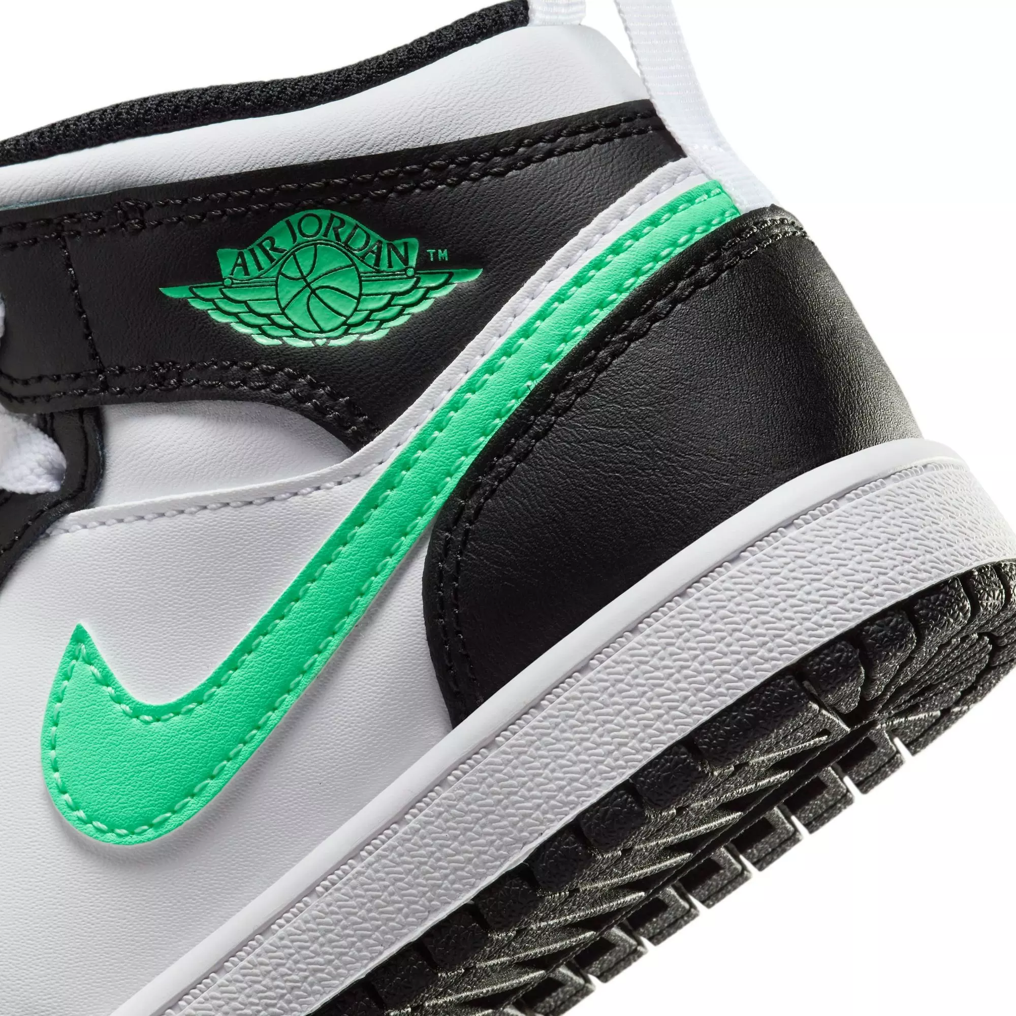 Jordan 1 Mid "White/Green Glow/Black" Preschool Boys' Shoe - WHITE/BLACK/GREEN