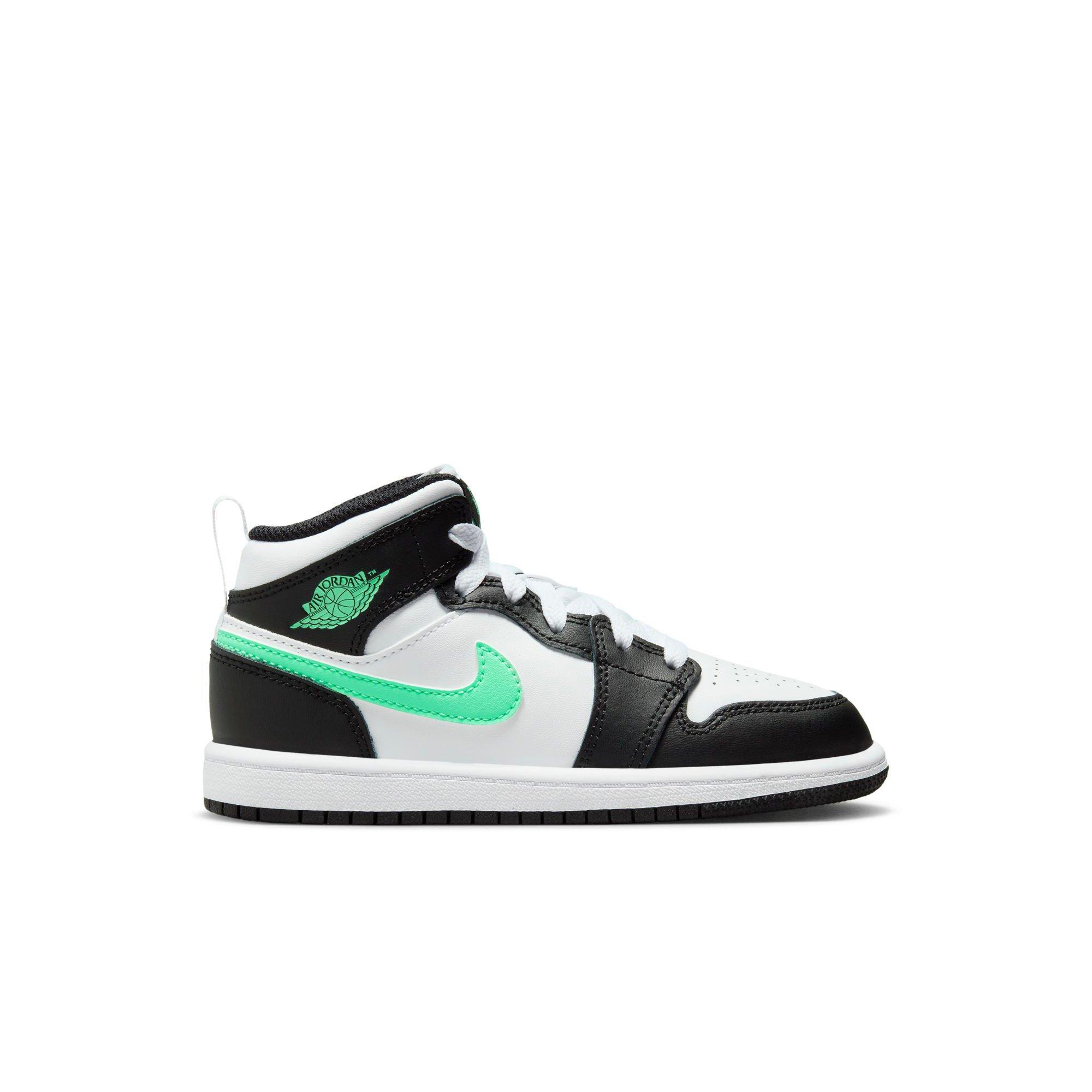 Jordan 1 Mid "White/Green Glow/Black" Preschool Boys' Shoe - WHITE/BLACK/GREEN Thumbnail View 1