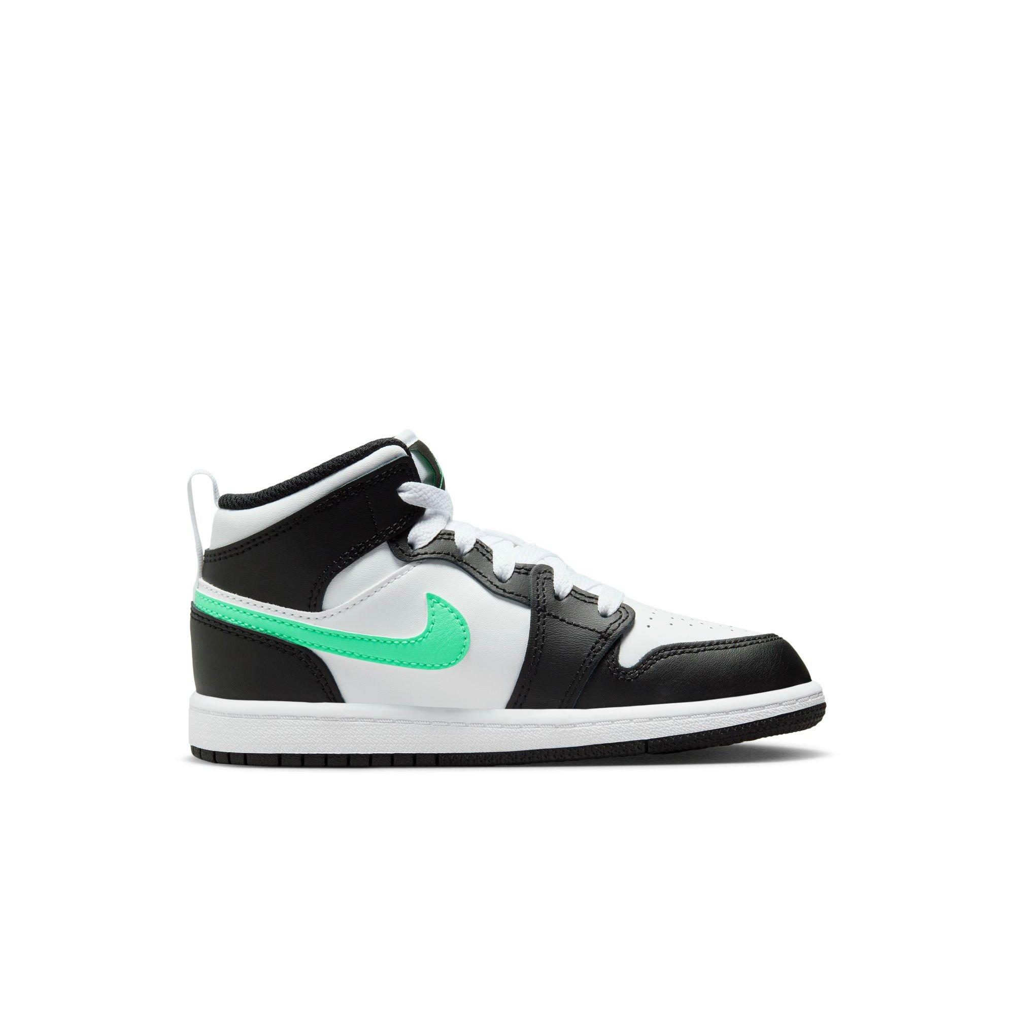Jordan 1 Mid "White/Green Glow/Black" Preschool Boys' Shoe - WHITE/BLACK/GREEN Thumbnail View 2