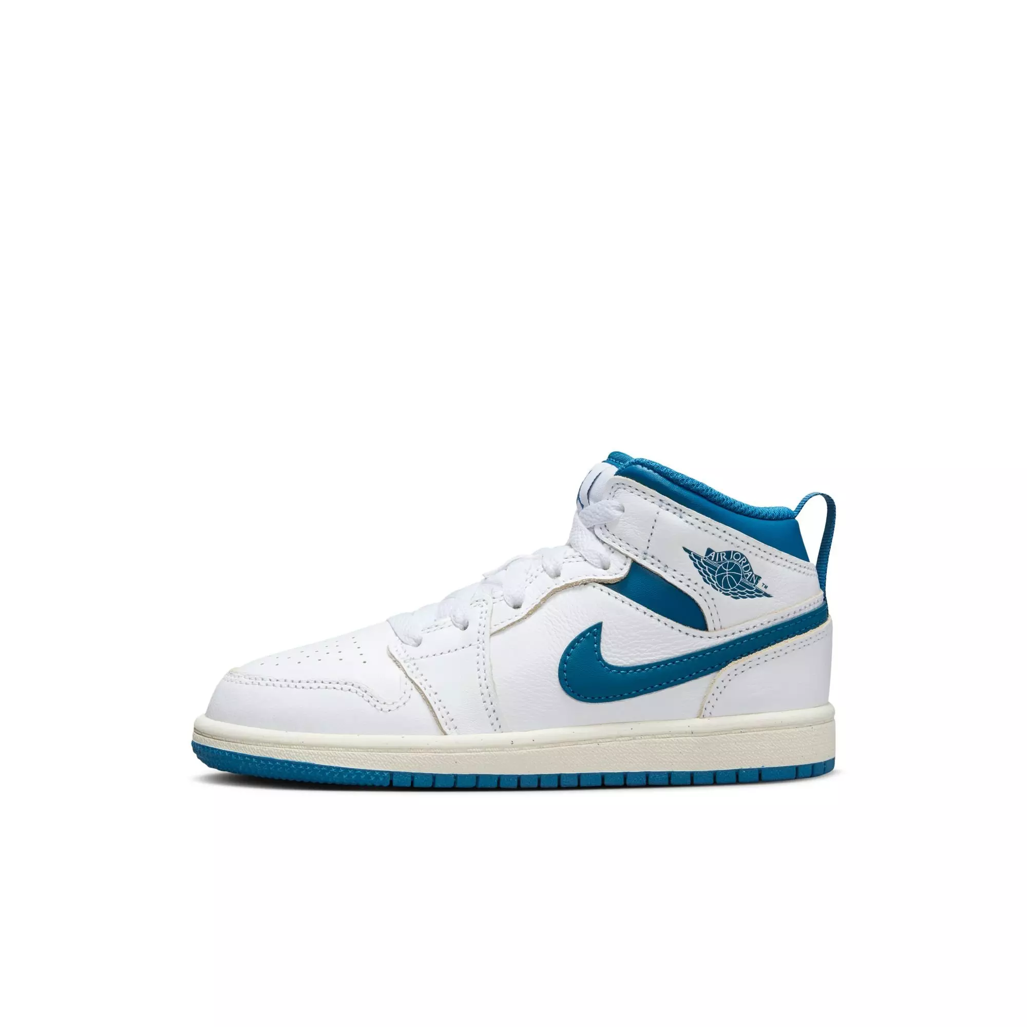 Jordan 1 Mid SE "White/Industrial Blue/Sail" Preschool Boys' Shoe - WHITE/BLUE