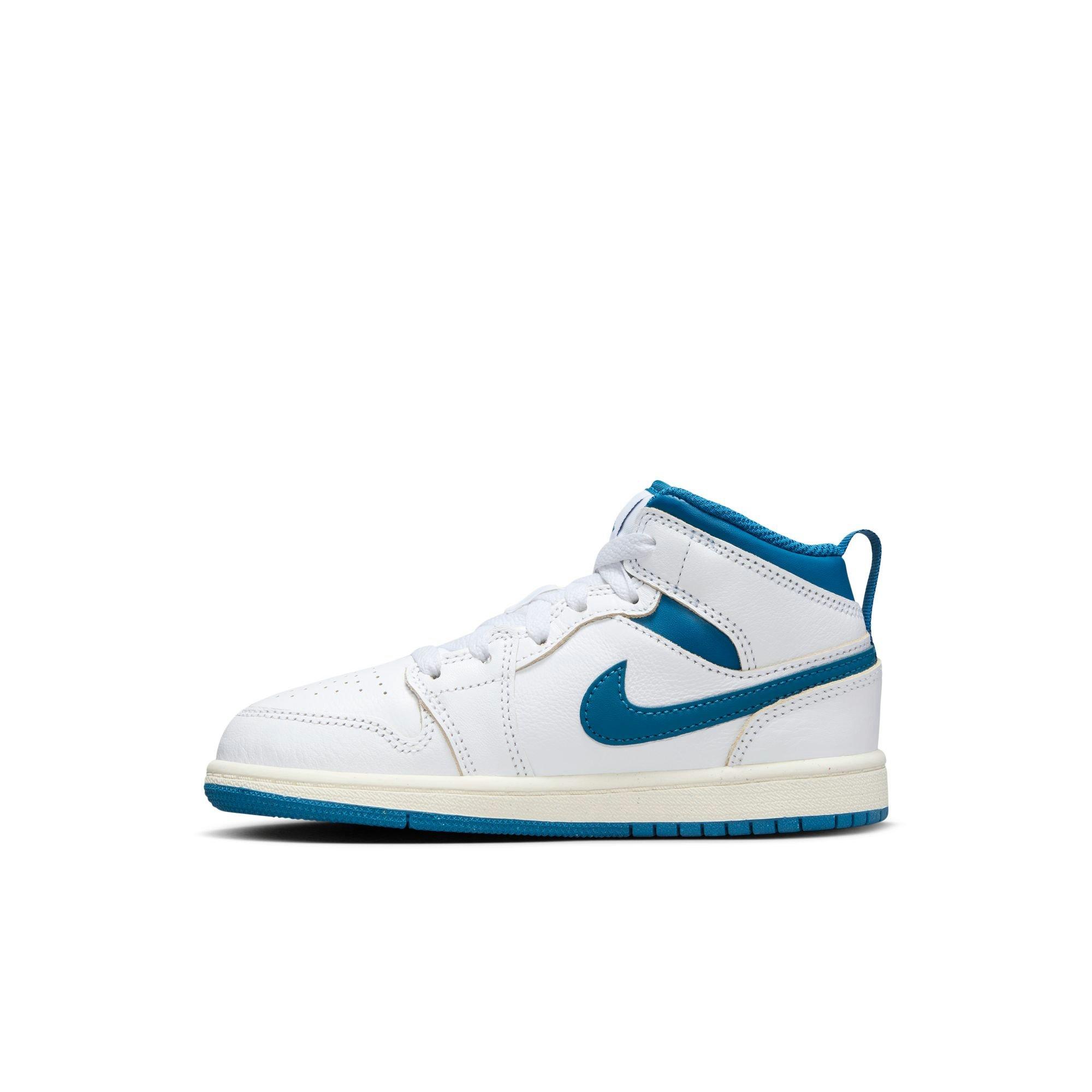 Jordan 1 Mid SE Preschool Boys' "White/Industrial Blue/Sail" Shoe