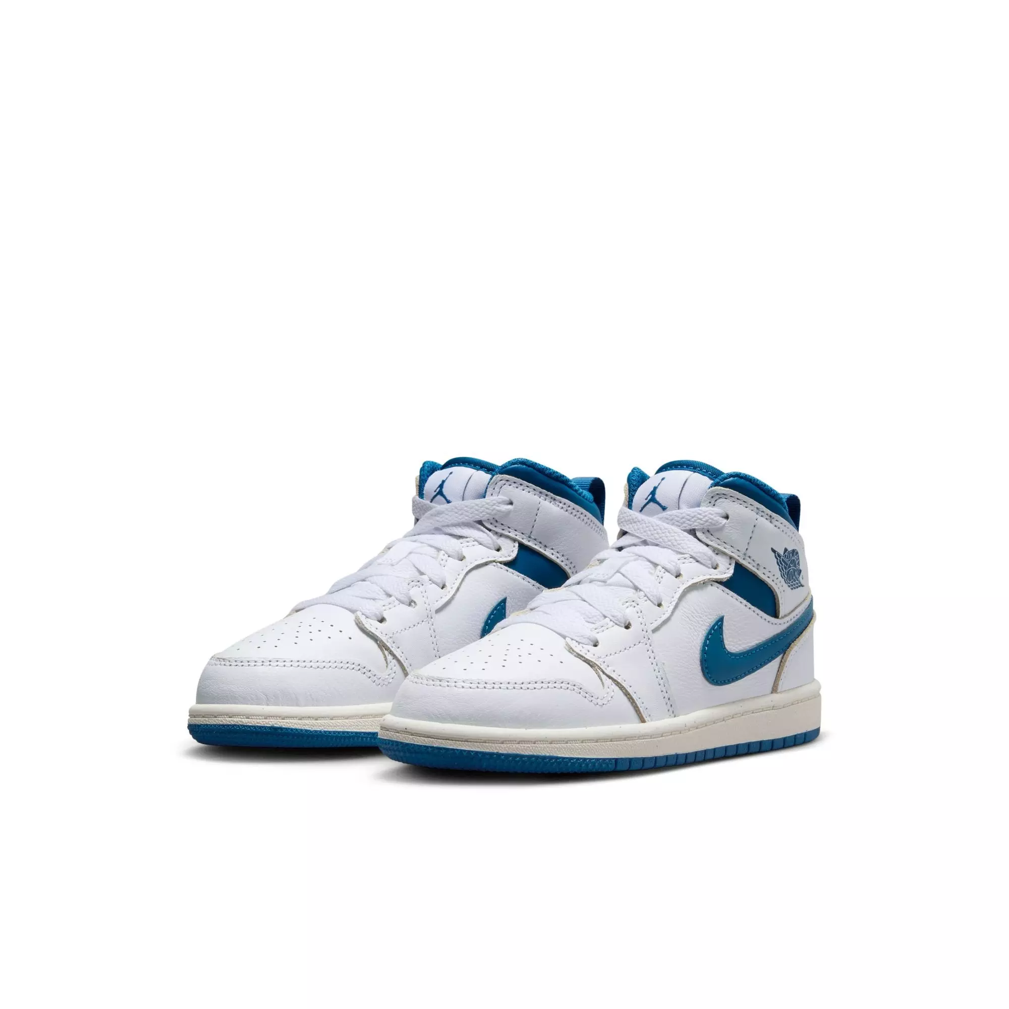 Jordan 1 Mid SE "White/Industrial Blue/Sail" Preschool Boys' Shoe - WHITE/BLUE