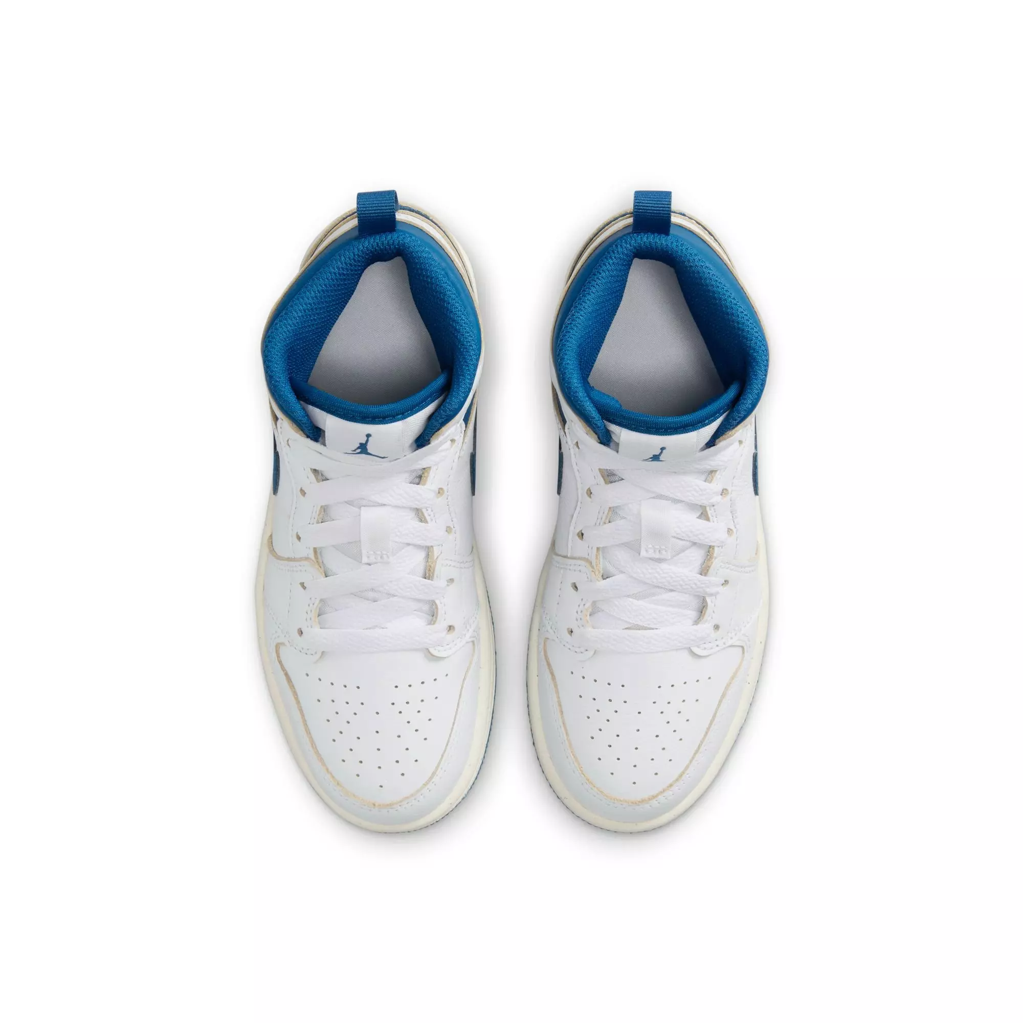 Jordan 1 Mid SE "White/Industrial Blue/Sail" Preschool Boys' Shoe - WHITE/BLUE