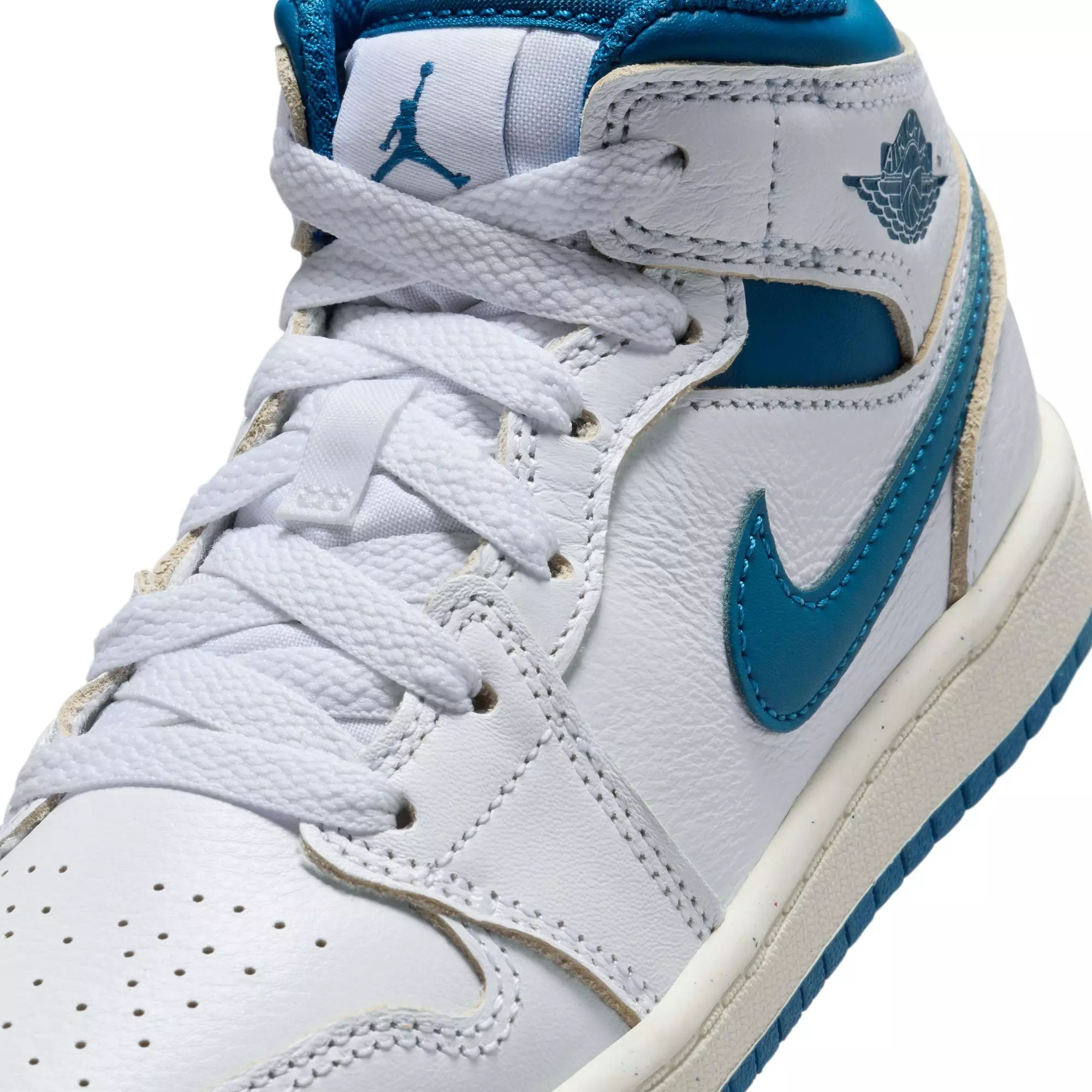 Jordan 1 Mid SE "White/Industrial Blue/Sail" Preschool Boys' Shoe - WHITE/BLUE
