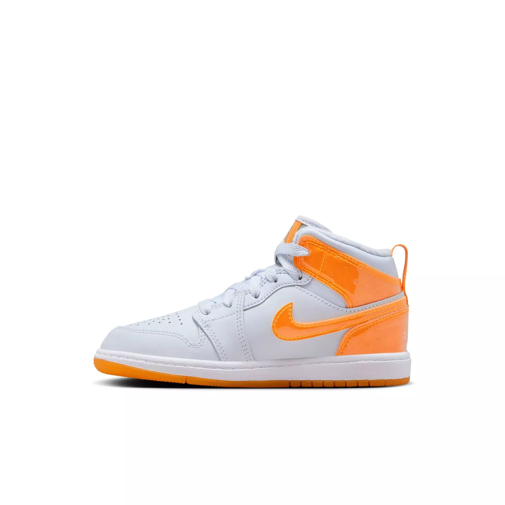 Jordan 1 Mid SE "Football Grey/Orange Peel/Pine Green" Preschool Boys' Shoe - GREY/ORANGE