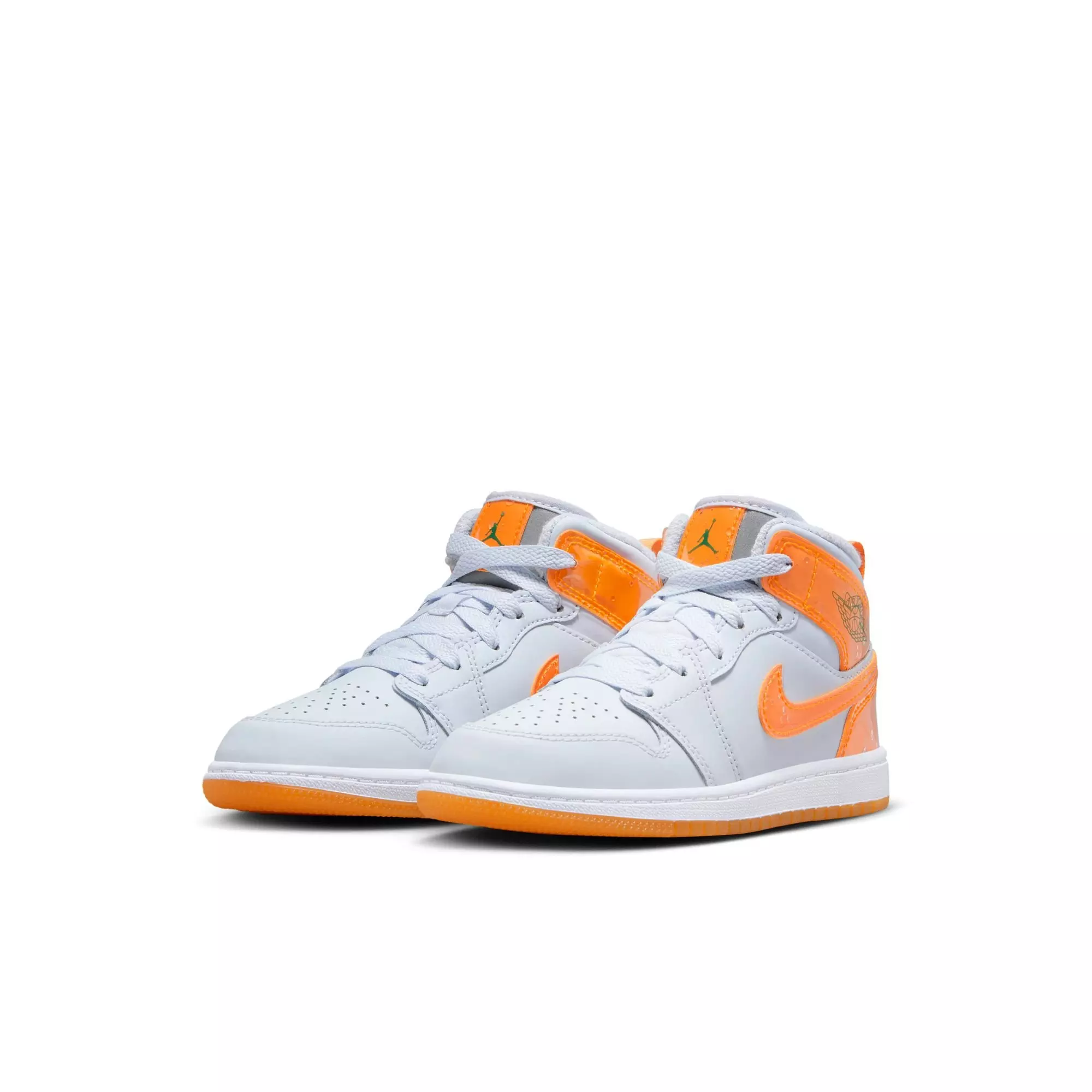 Jordan 1 Mid SE "Football Grey/Orange Peel/Pine Green" Preschool Boys' Shoe - GREY/ORANGE
