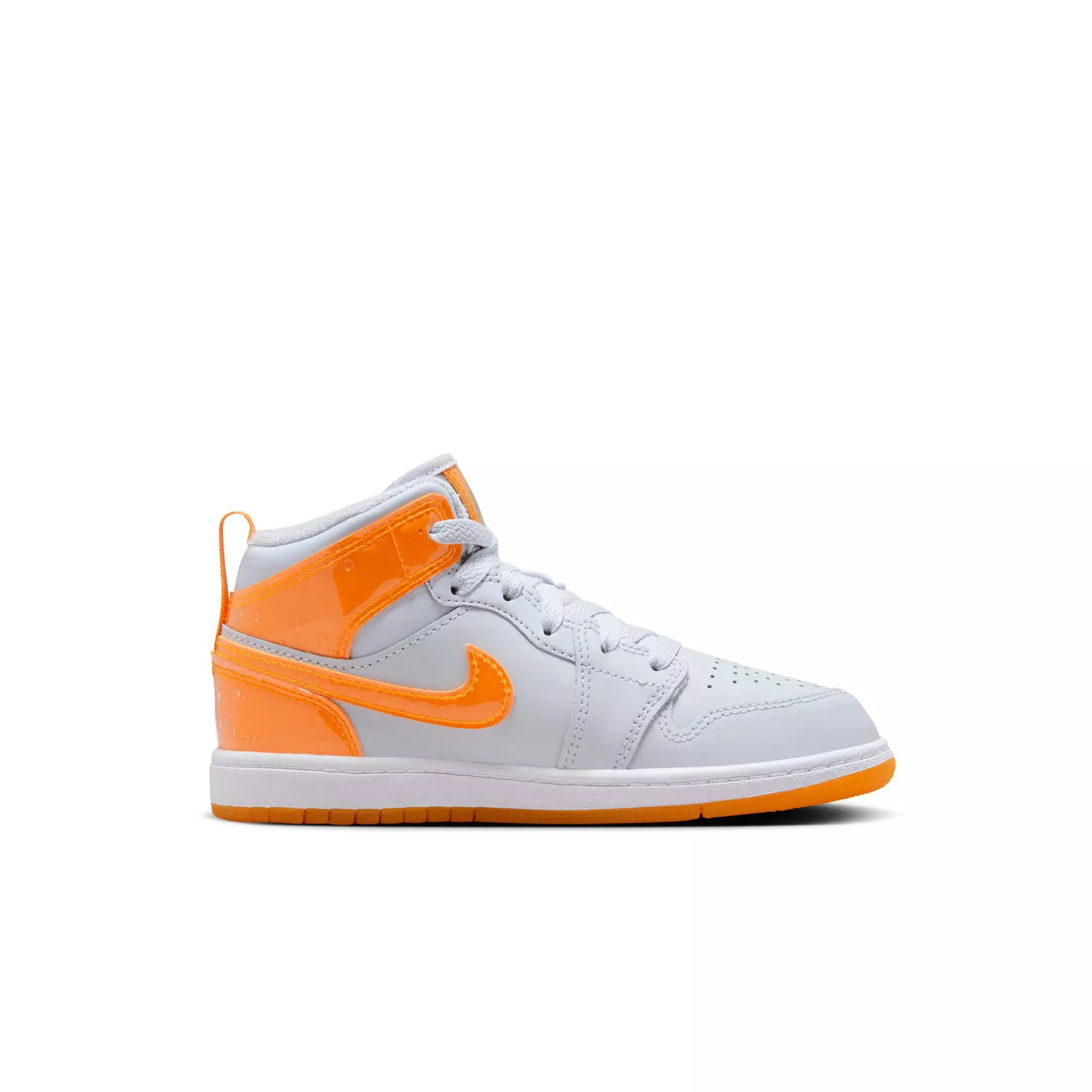 Jordan 1 Mid SE "Football Grey/Orange Peel/Pine Green" Preschool Boys' Shoe - GREY/ORANGE