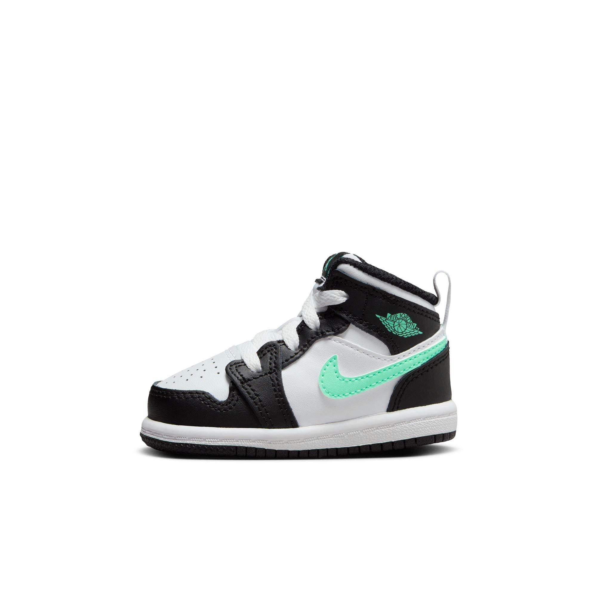 Jordan 1 Mid Toddler Boys' "White/Green Glow/Black" Shoe