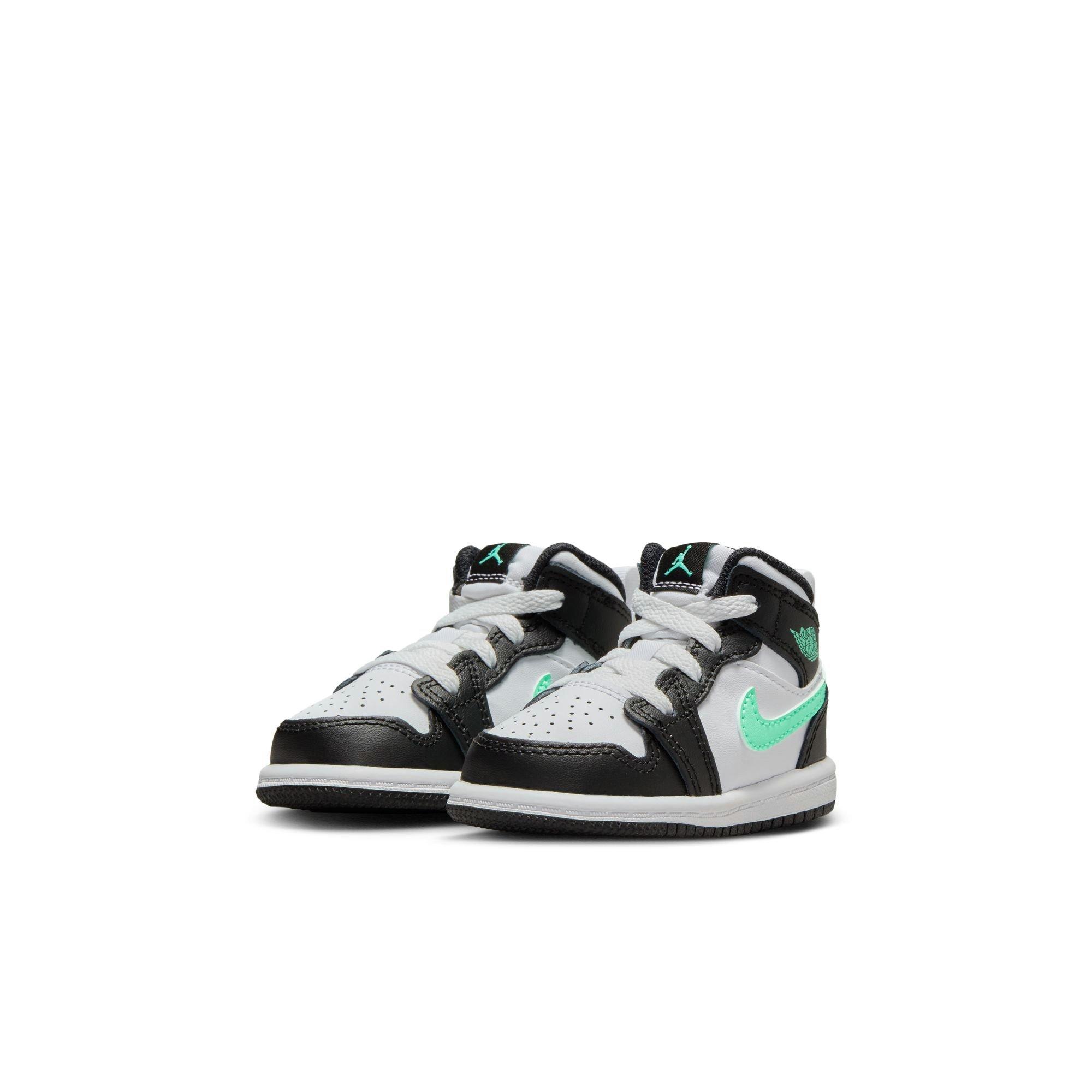Jordan 1 Mid Toddler Boys' "White/Green Glow/Black" Shoe