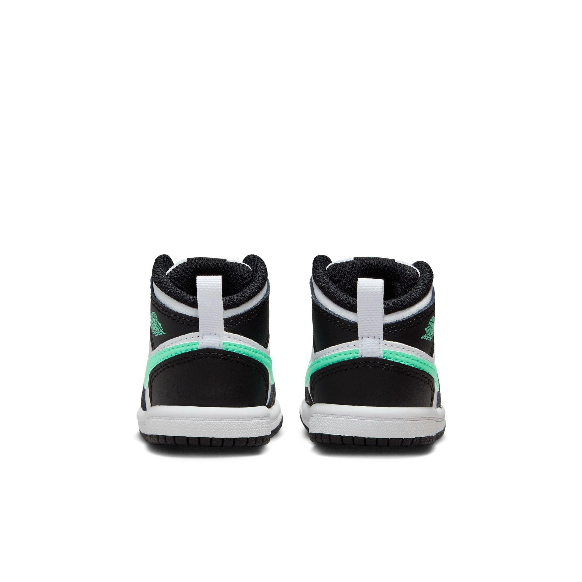 Jordan 1 Mid Toddler Boys' "White/Green Glow/Black" Shoe