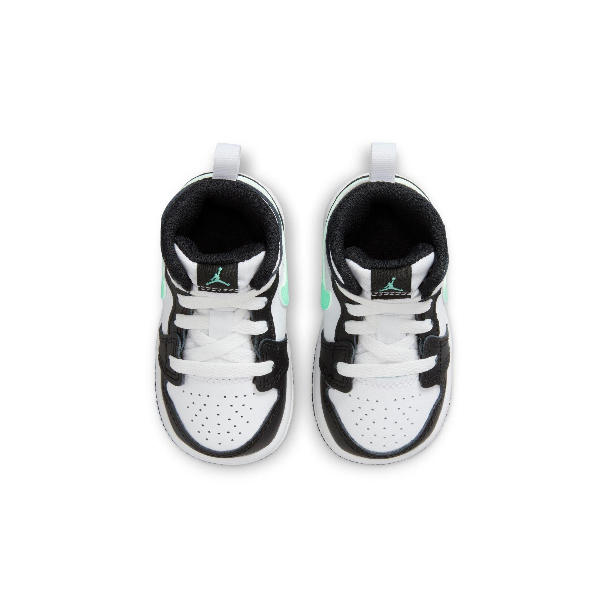 Jordan 1 Mid Toddler Boys' "White/Green Glow/Black" Shoe
