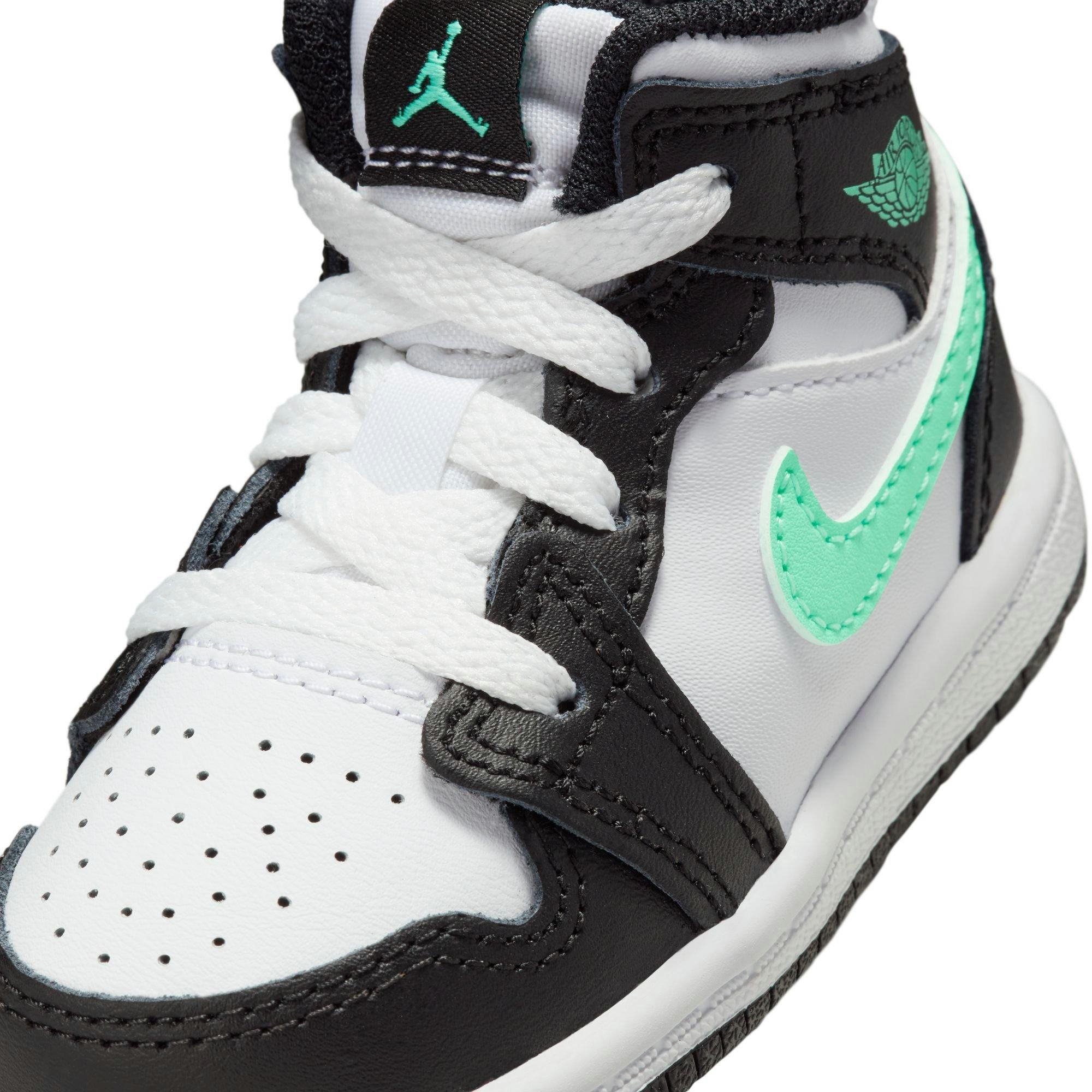 Jordan 1 Mid Toddler Boys' "White/Green Glow/Black" Shoe