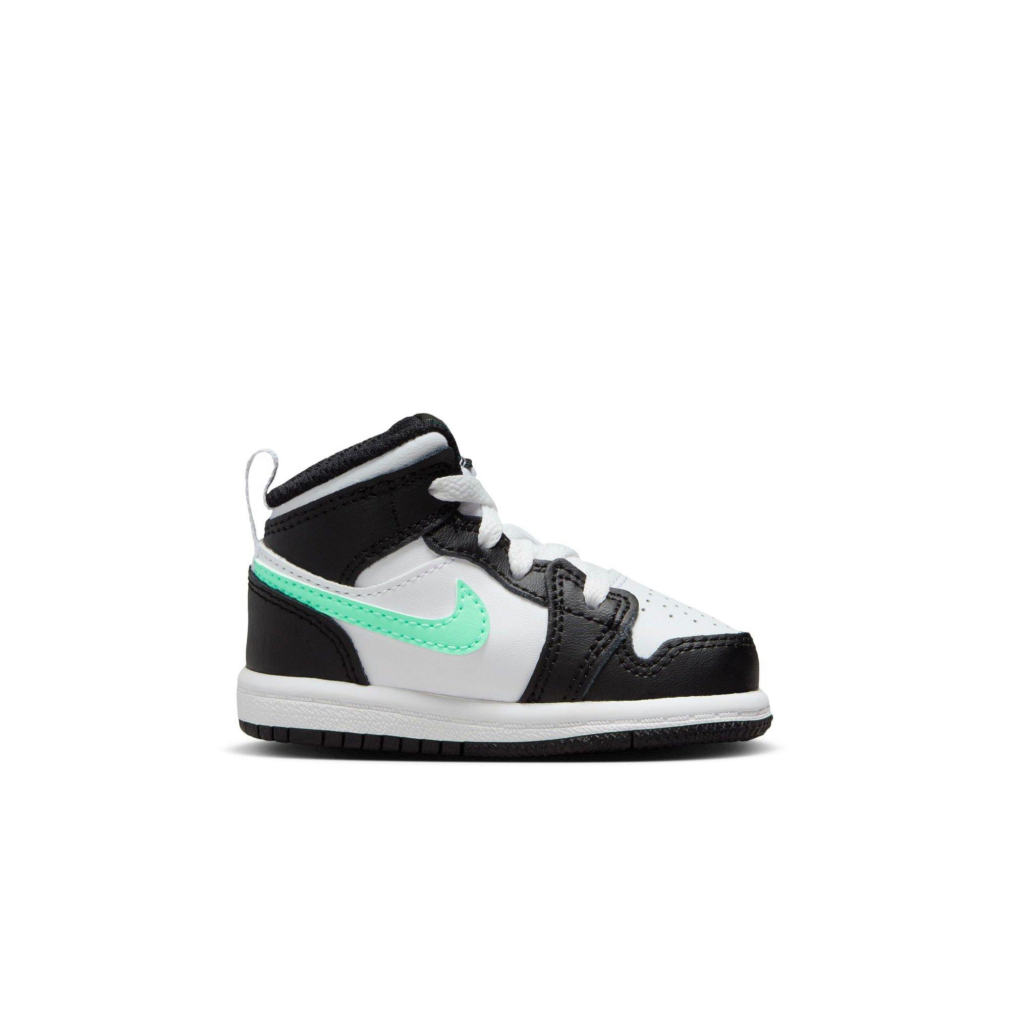 Jordan 1 Mid Toddler Boys' "White/Green Glow/Black" Shoe