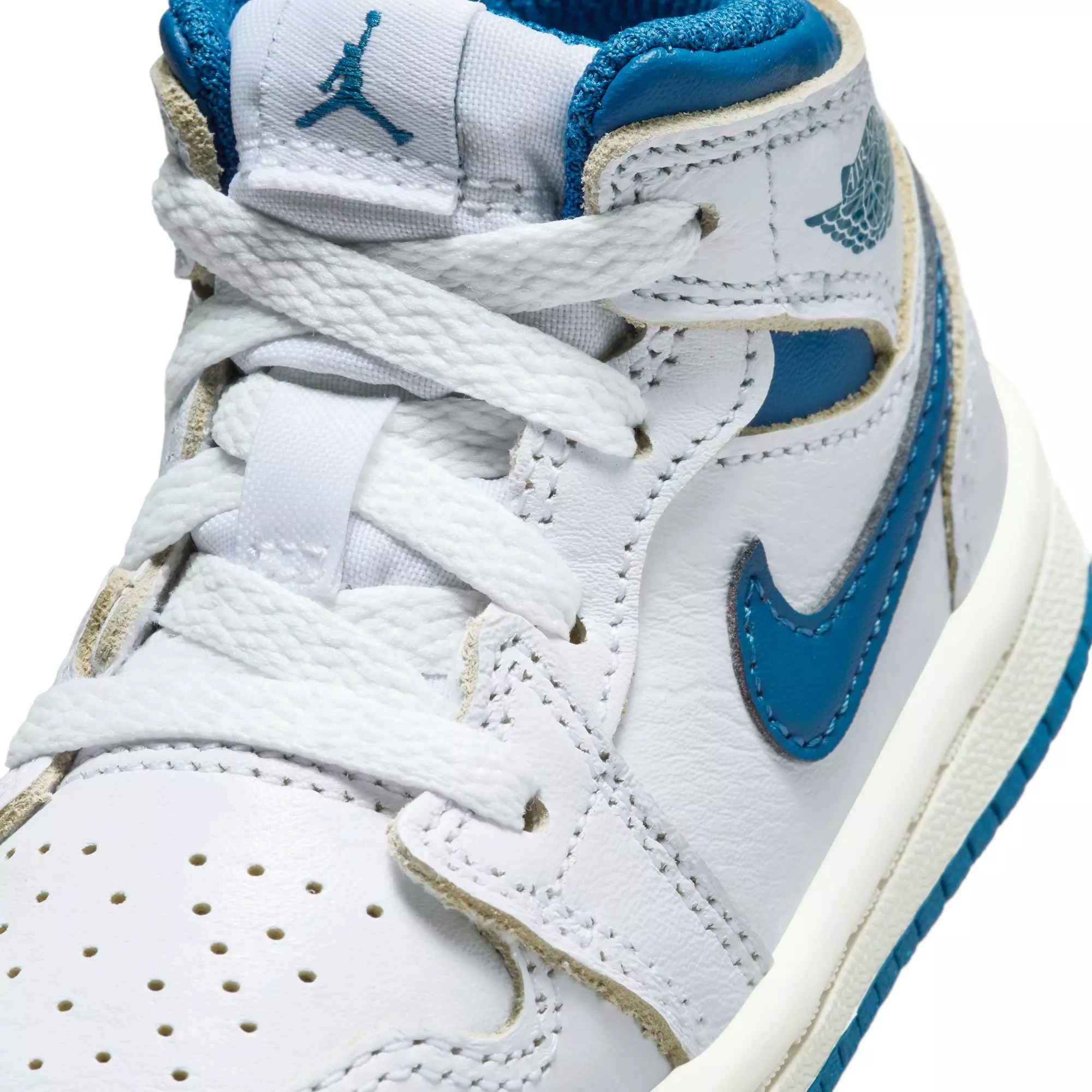 Jordan 1 Mid "White/Industrial Blue/Sail" Toddler Boys' Shoe - WHITE/BLUE