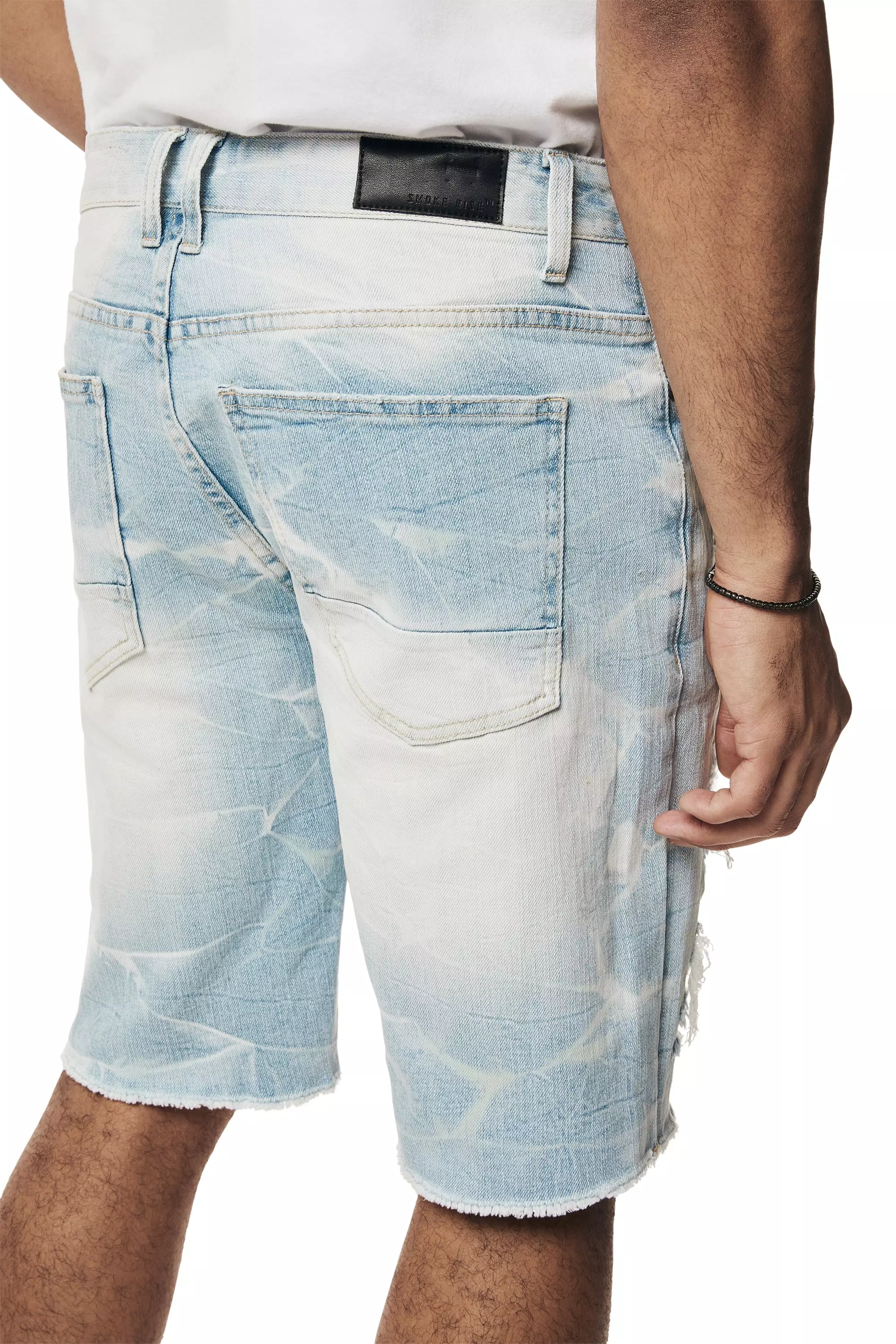 Smoke Rise Men's Speckle Blue Denim Shorts - BLACK