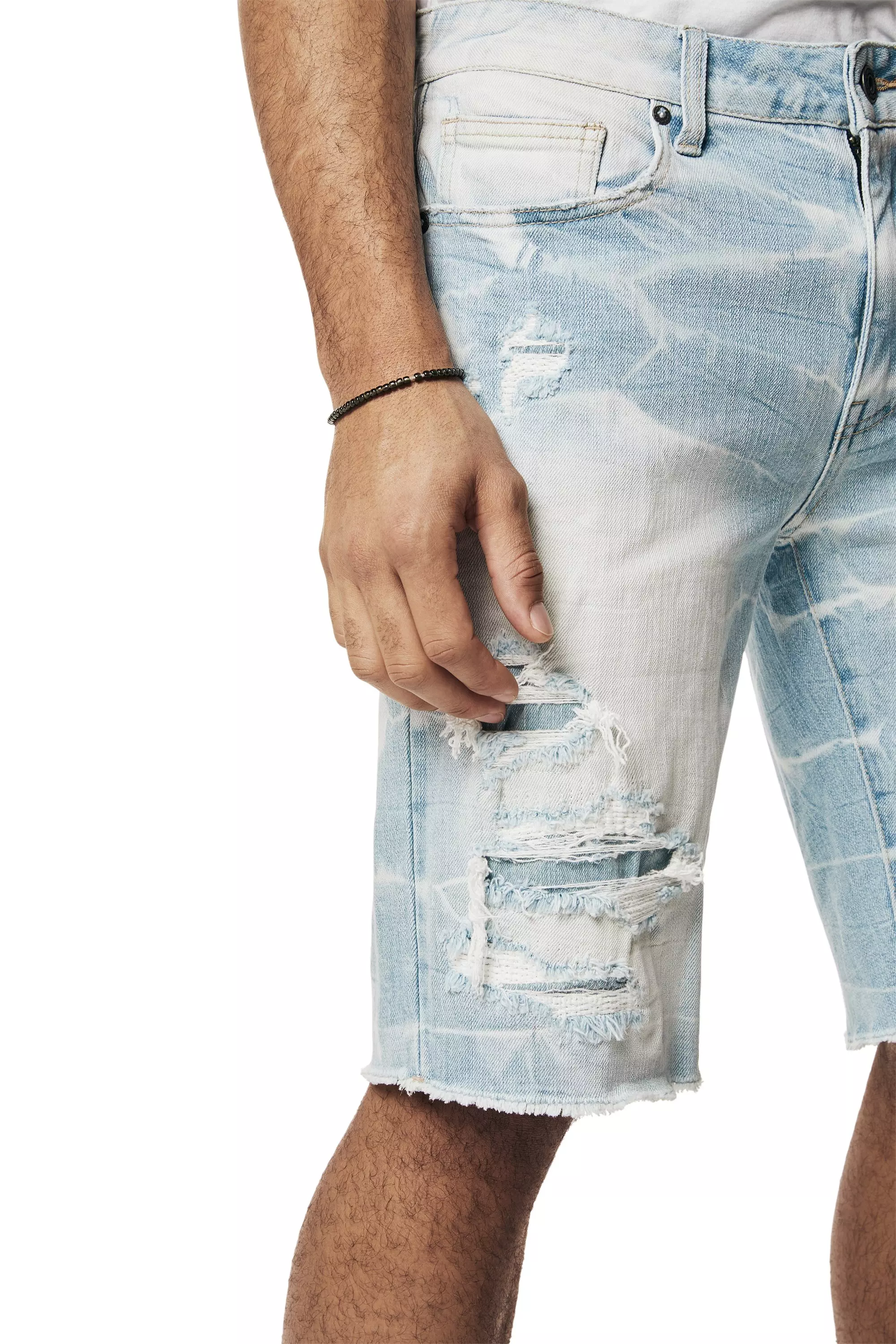 Smoke Rise Men's Speckle Blue Denim Shorts - BLACK